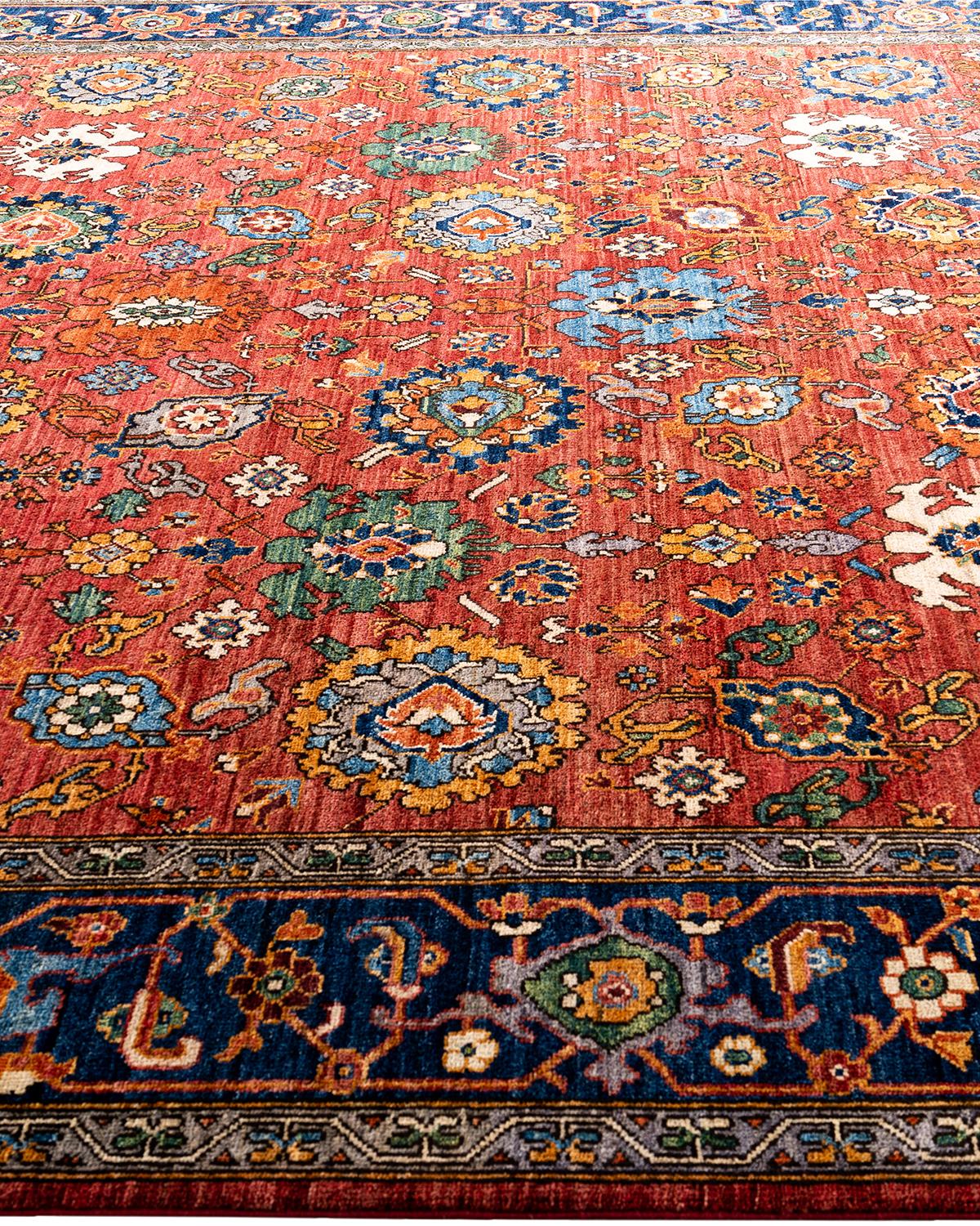 Tapis traditionnel Serapi noué à la main rouge de 8' 0