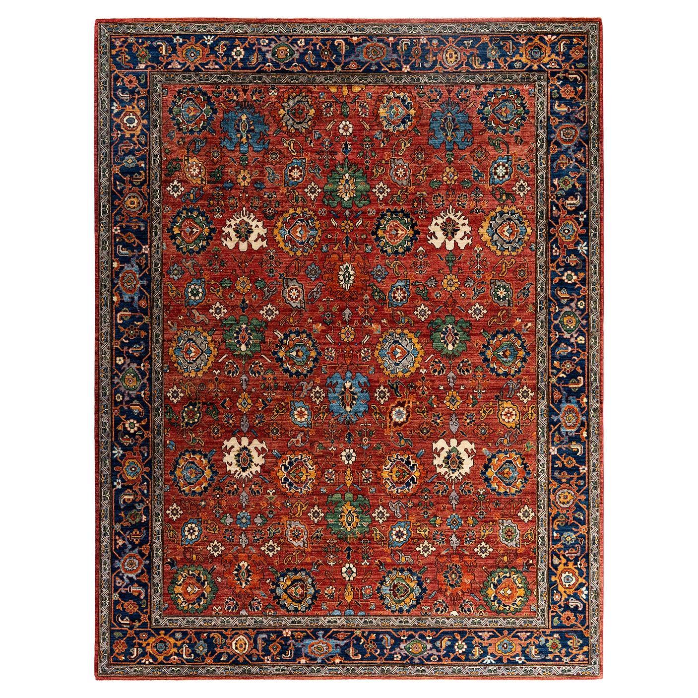 Tapis traditionnel Serapi noué à la main rouge de 8' 0" x 10' 4" en vente