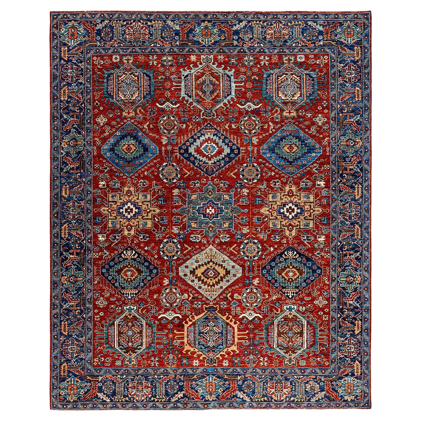 Tapis traditionnel Serapi noué à la main rouge de 8' 0" x 9' 9"