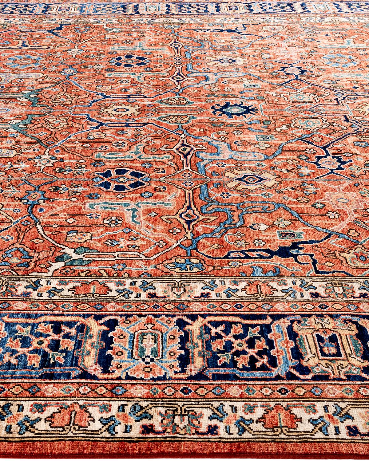 Noué à la main Tapis traditionnel Serapi noué à la main rouge de 8' 1