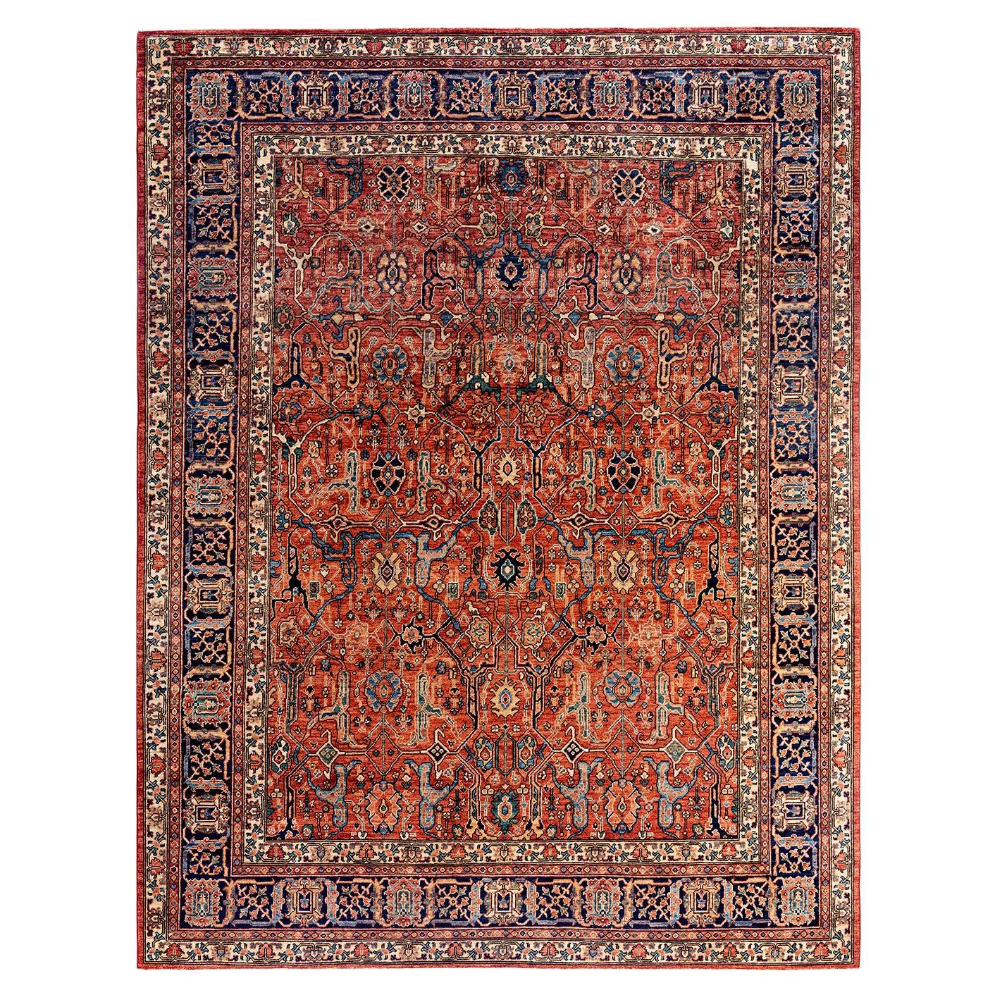 Tapis traditionnel Serapi noué à la main rouge de 8' 1" x 10' 5"