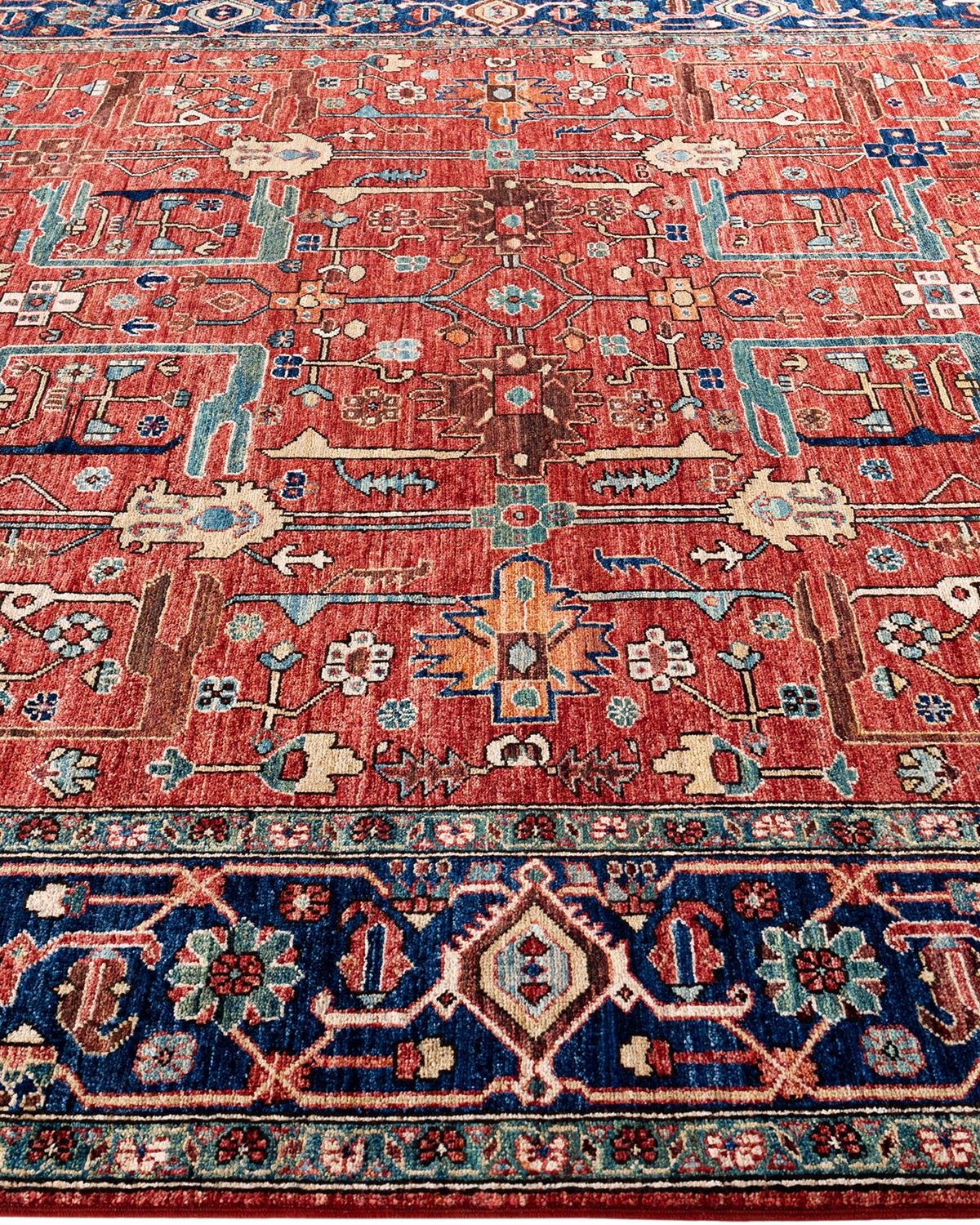 Traditioneller handgeknüpfter roter Serapi-Teppich aus Wolle 8' 1