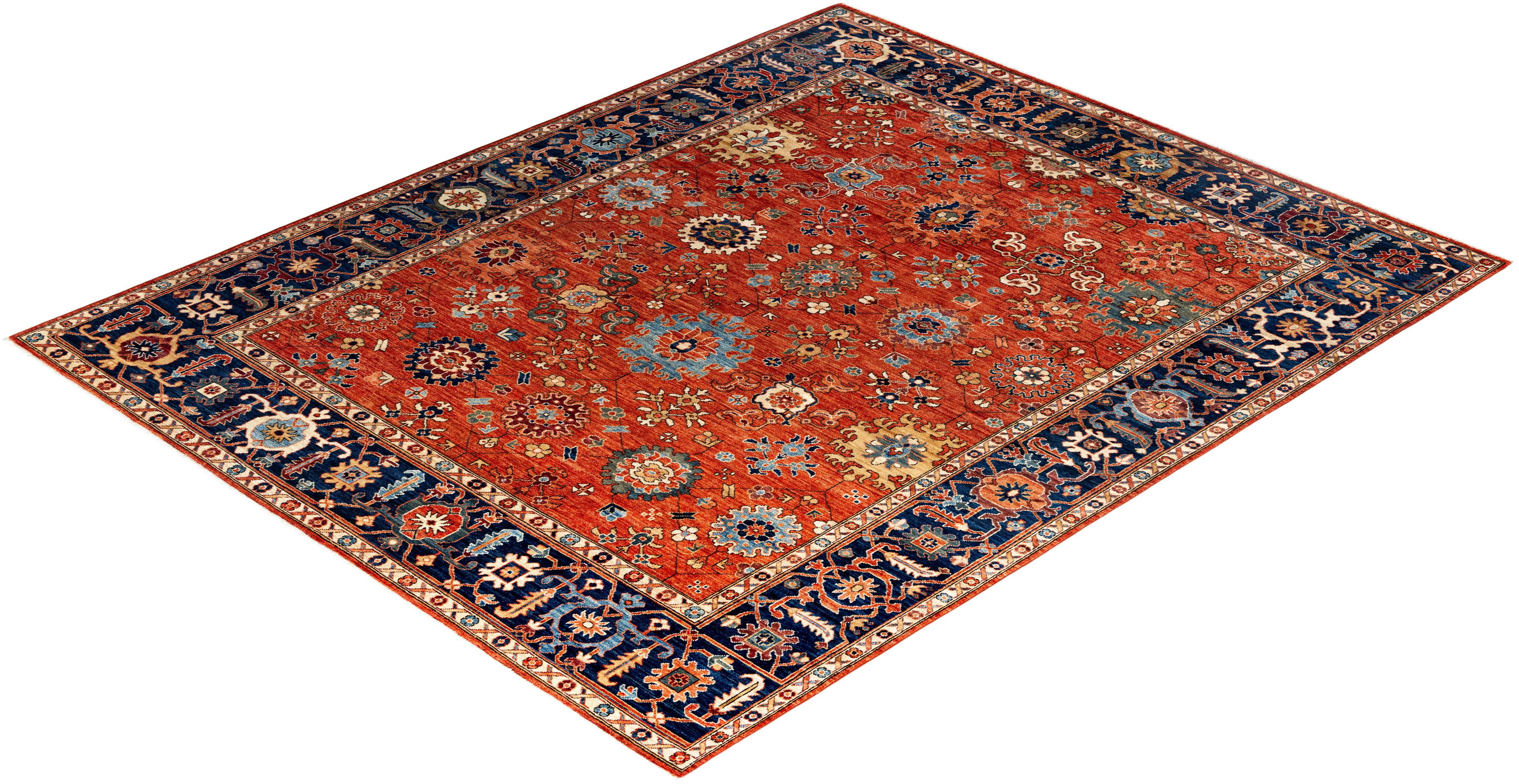 Tapis traditionnel Serapi noué à la main rouge de 8' 1