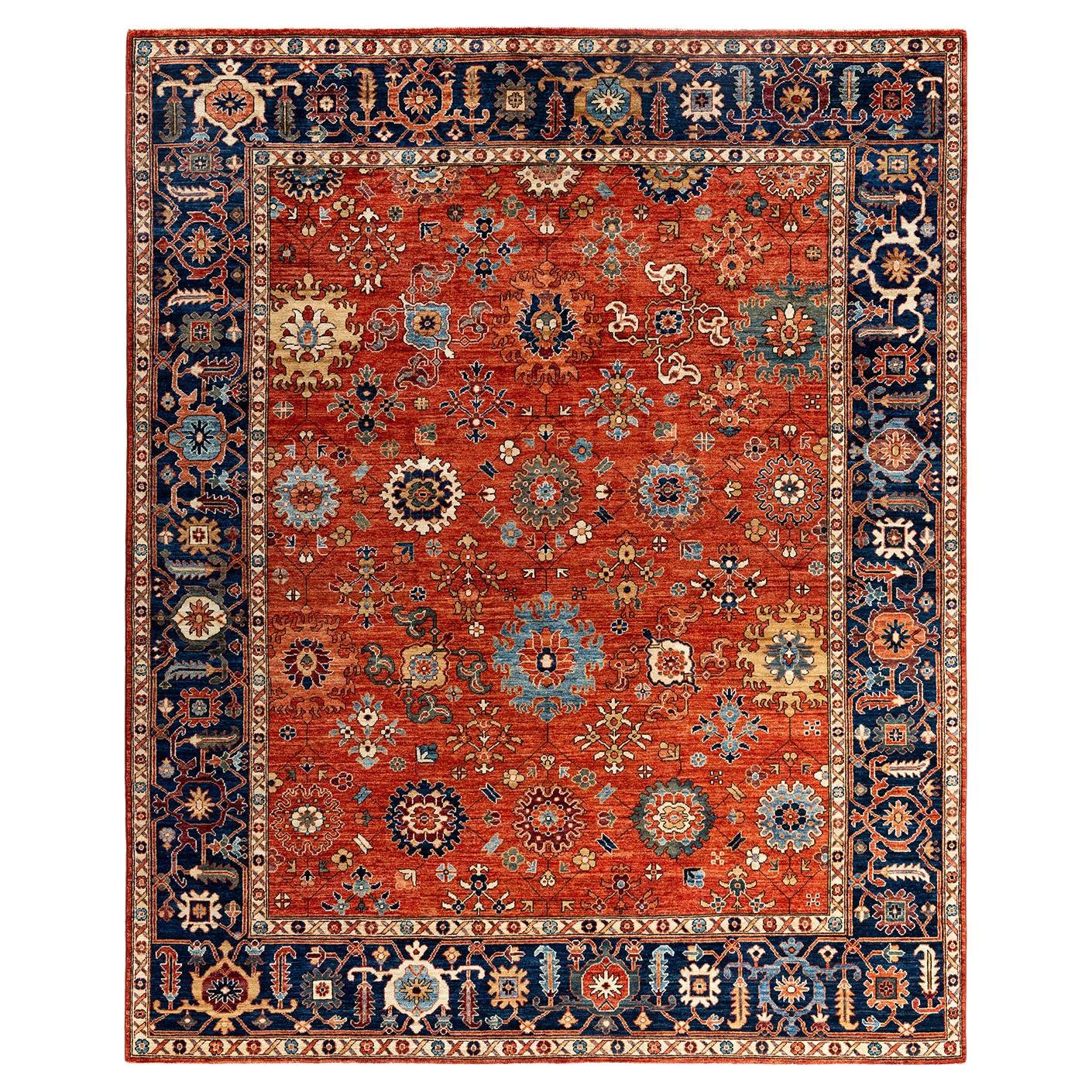 Tapis traditionnel Serapi noué à la main rouge de 8' 1" x 9' 11" en vente