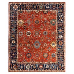 Tapis traditionnel Serapi noué à la main rouge de 8' 1" x 9' 11"