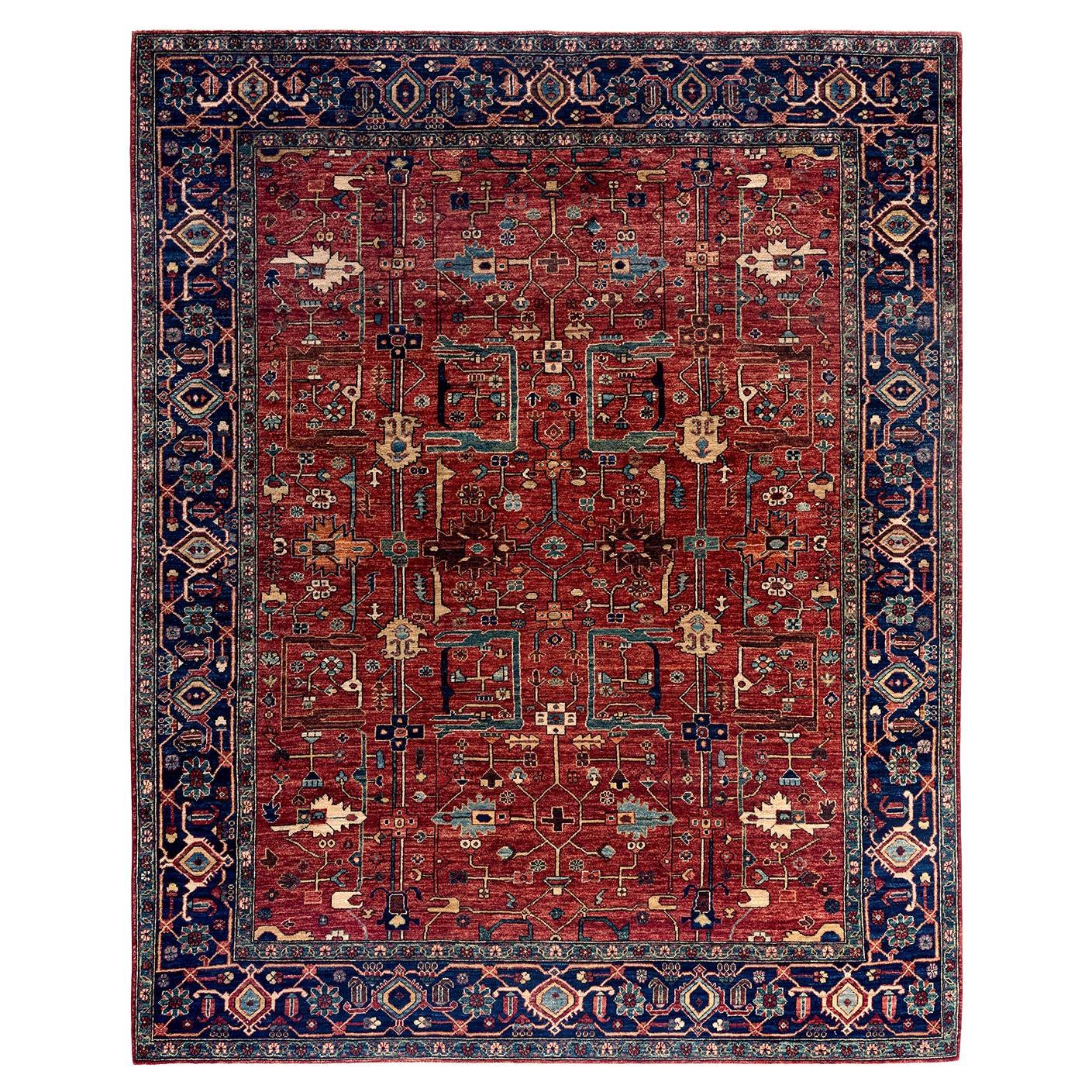 Tapis traditionnel Serapi noué à la main rouge de 8' 1" x 9' 11"