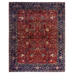 Alfombra tradicional Serapi de lana anudada a mano, color rojo 8' 1" x 9' 11
