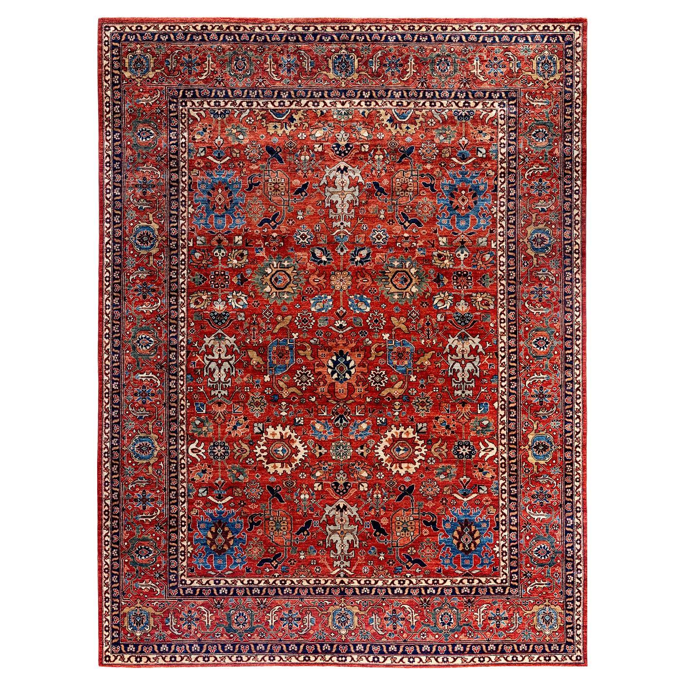 Tapis traditionnel Serapi noué à la main rouge de 8' 10" x 11' 9"