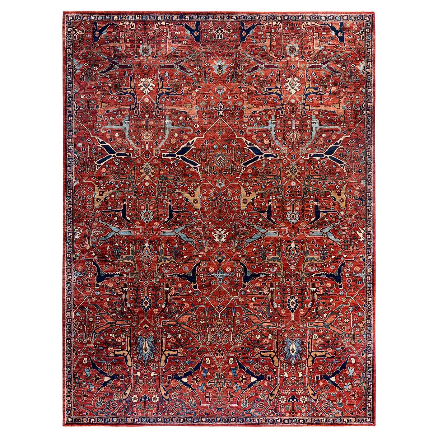 Tappeto tradizionale Serapi in lana rossa annodata a mano 8' 11" x 11' 10" in vendita