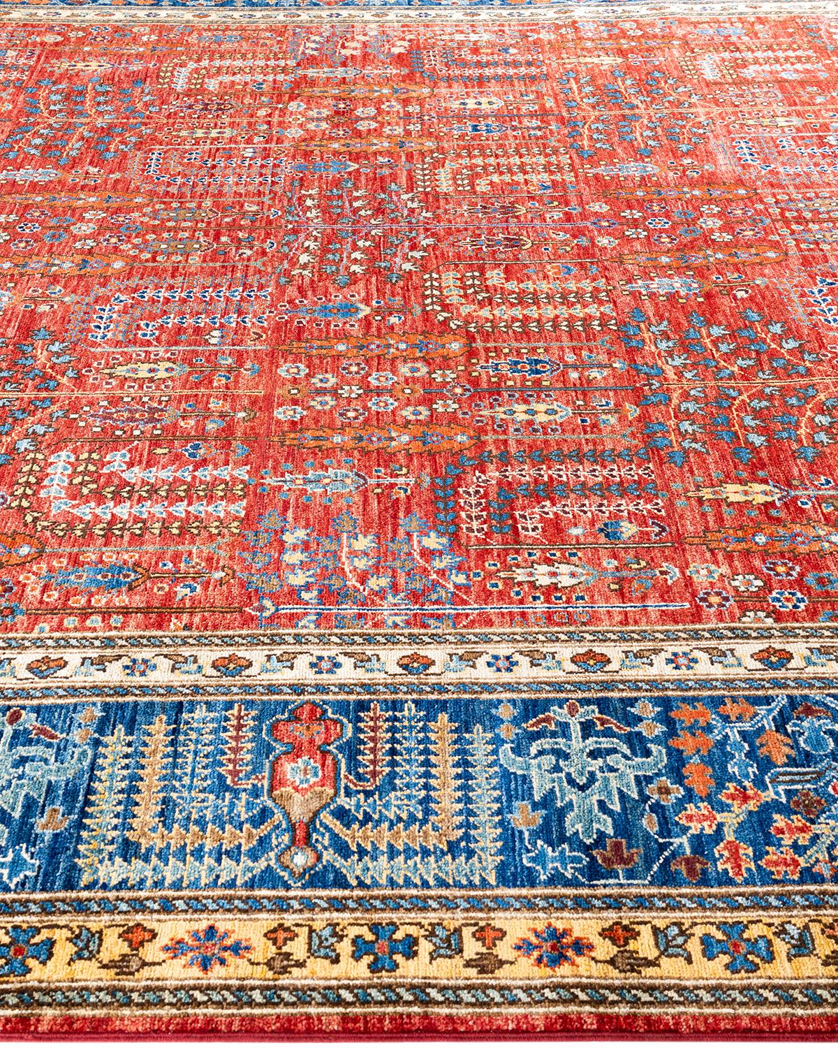 Noué à la main Tapis traditionnel Serapi noué à la main rouge de 8' 11