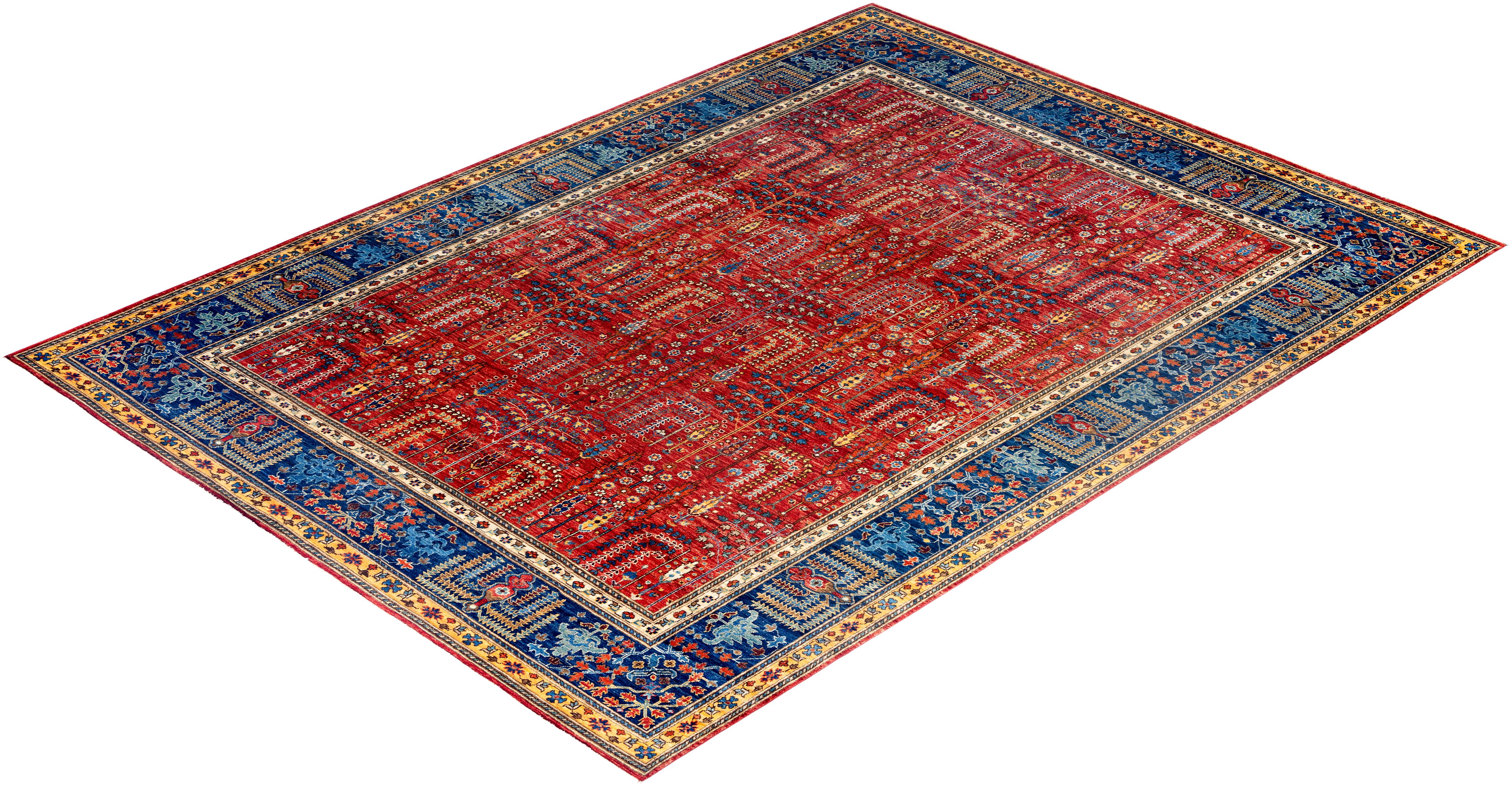 Tapis traditionnel Serapi noué à la main rouge de 8' 11