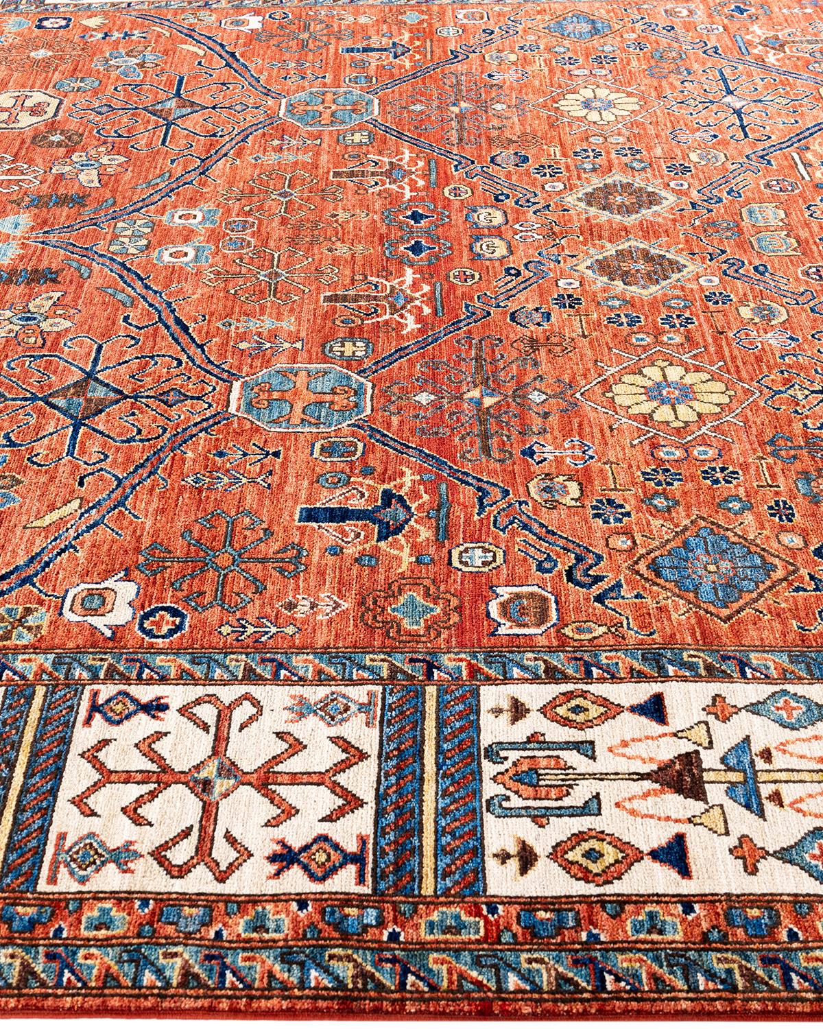 Noué à la main Traditional Serapi Tapis de zone en laine nouée à la main rouge 8' 2