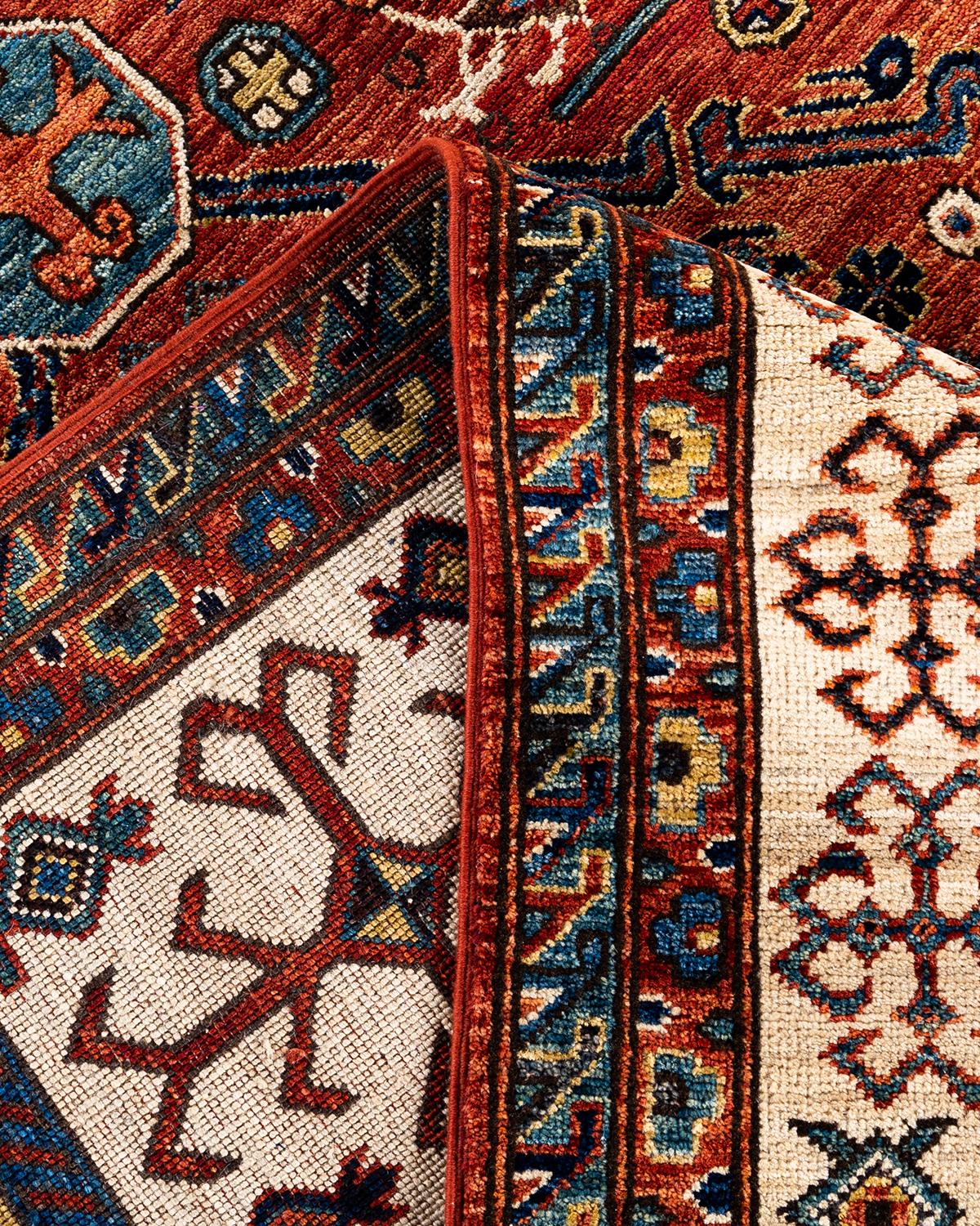 XXIe siècle et contemporain Traditional Serapi Tapis de zone en laine nouée à la main rouge 8' 2