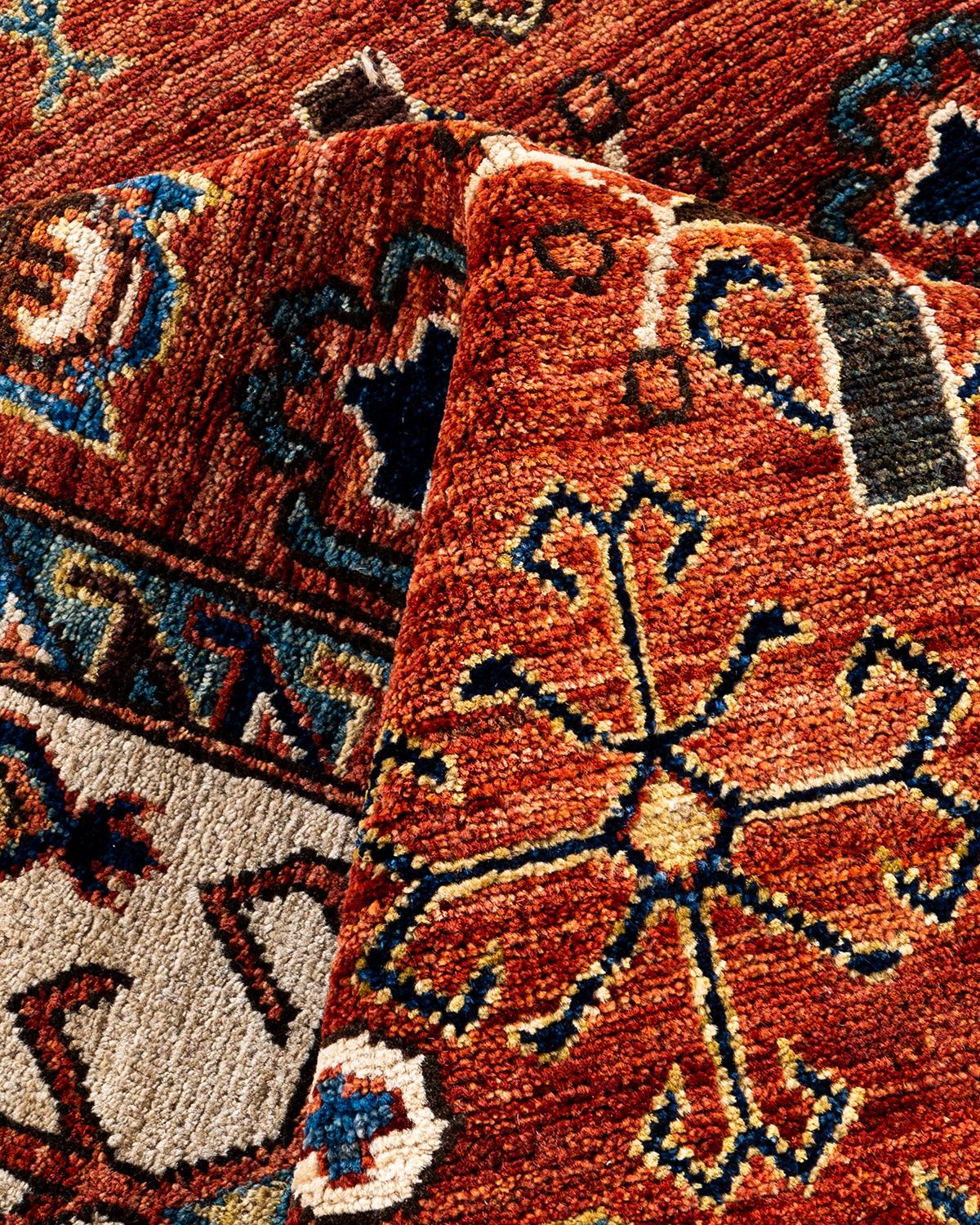 Laine Traditional Serapi Tapis de zone en laine nouée à la main rouge 8' 2