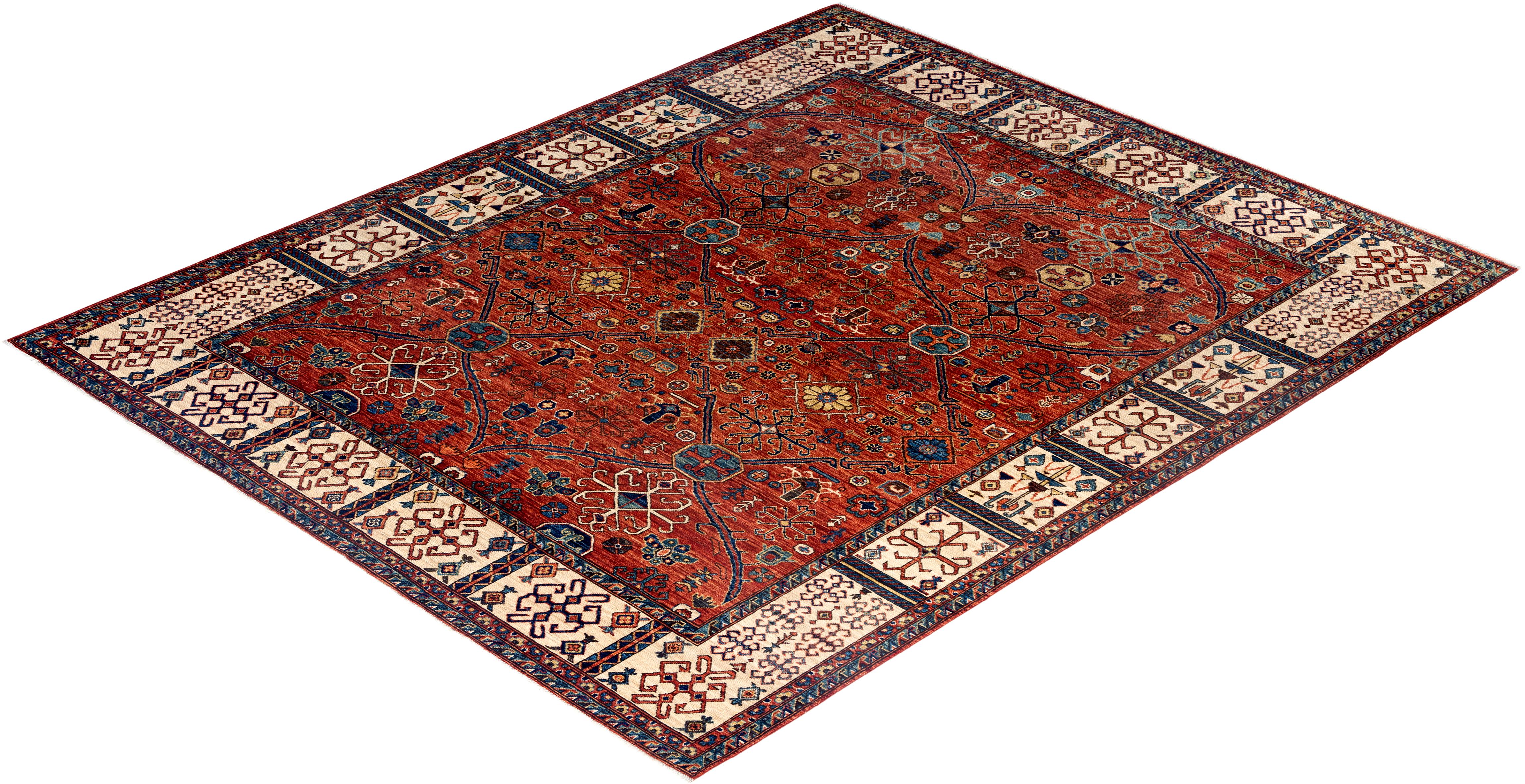Traditional Serapi Tapis de zone en laine nouée à la main rouge 8' 2
