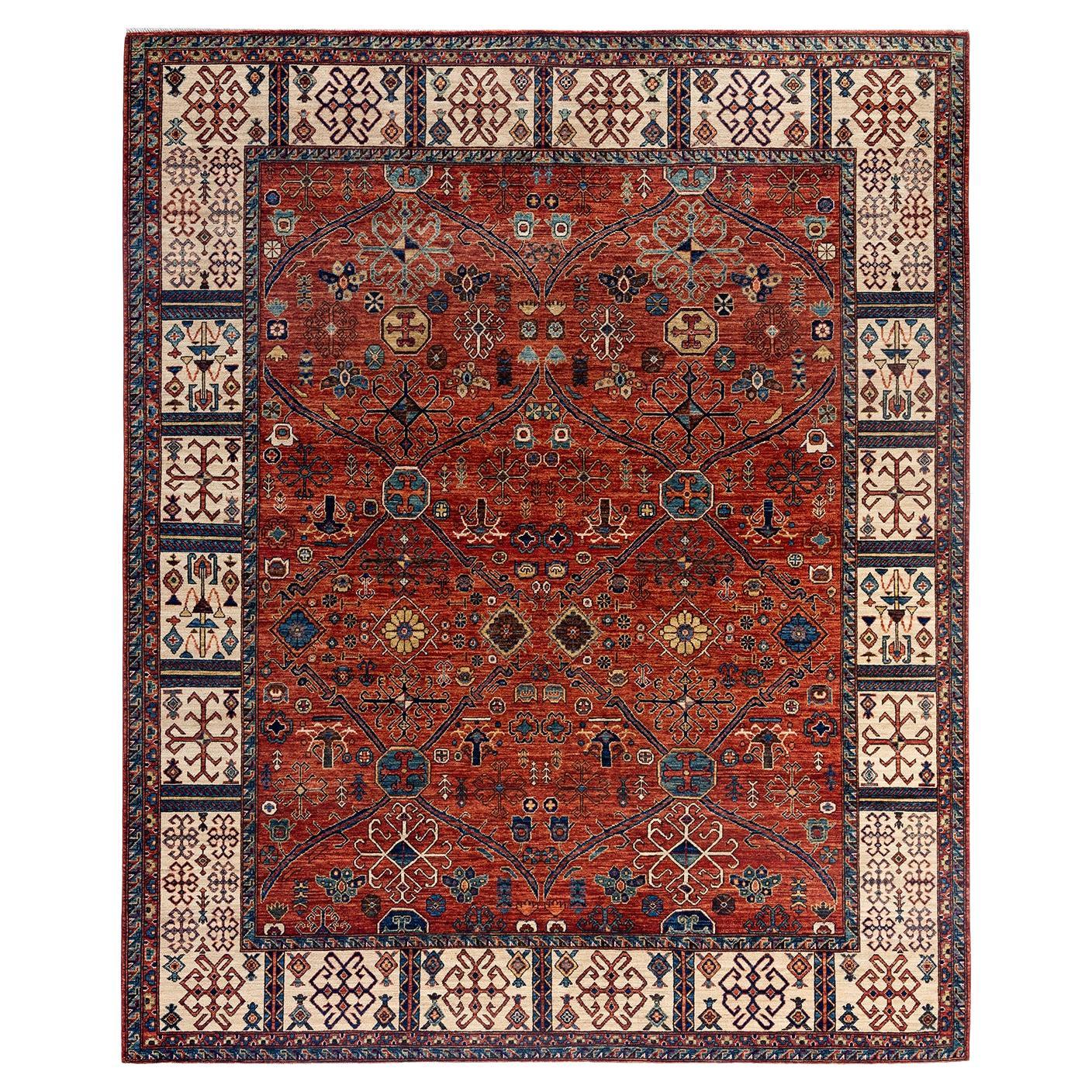 Traditional Serapi Tapis de zone en laine nouée à la main rouge 8' 2" x 10' 0" en vente