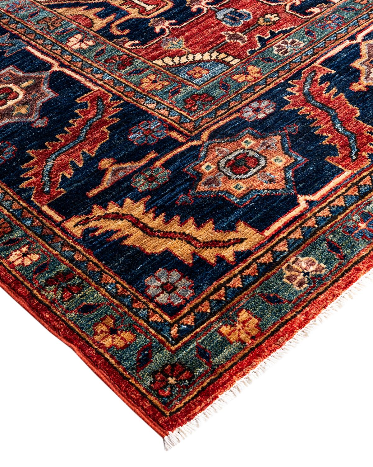 Persian rug-making at its finest inspired the rich colors, elaborate geometric motifs, and botanical detailing of the Serapi collection. With as many as 100 knots per inch, these handcrafted rugs are as durable as they are visually stunning, and