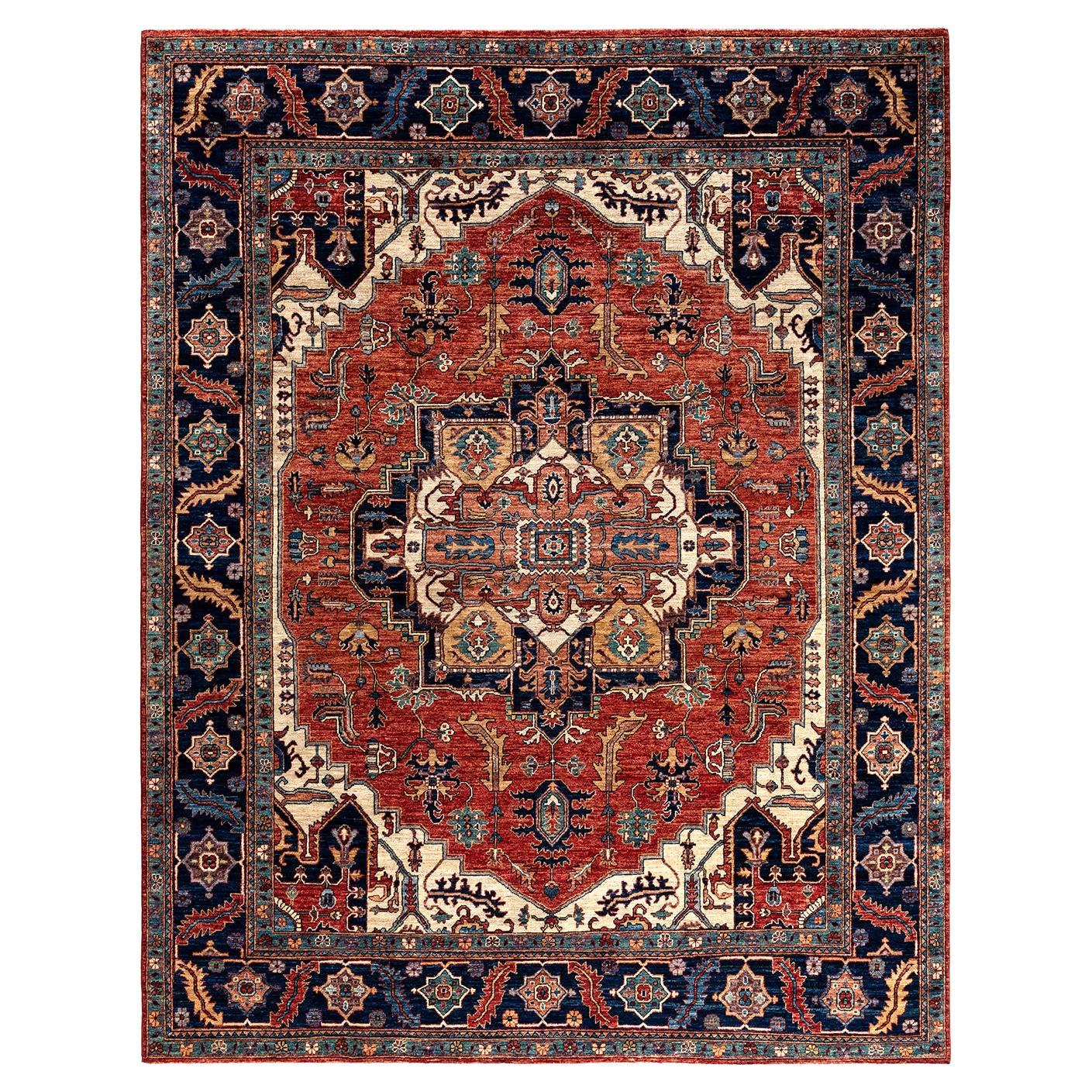 Tapis traditionnel Serapi noué à la main rouge de 8' 2" x 10' 4"