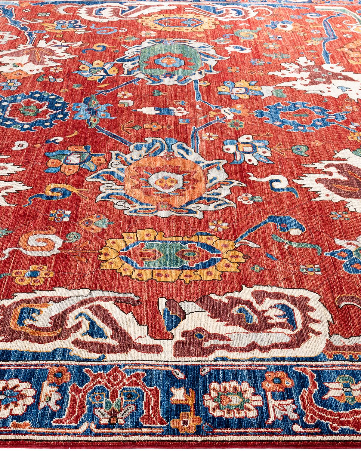 Noué à la main Traditional Serapi Tapis de zone en laine nouée à la main rouge 8' 2