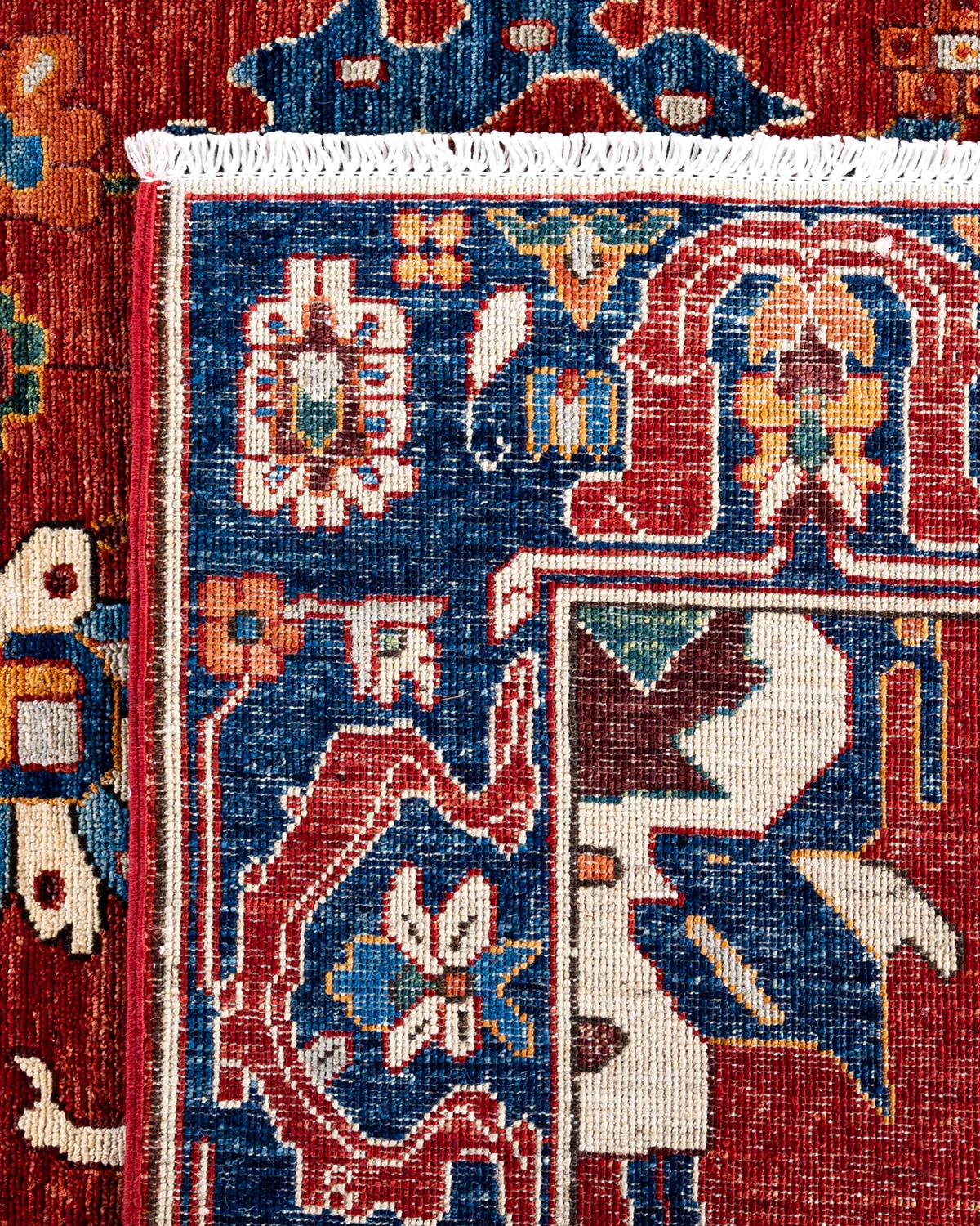 Traditional Serapi Tapis de zone en laine nouée à la main rouge 8' 2