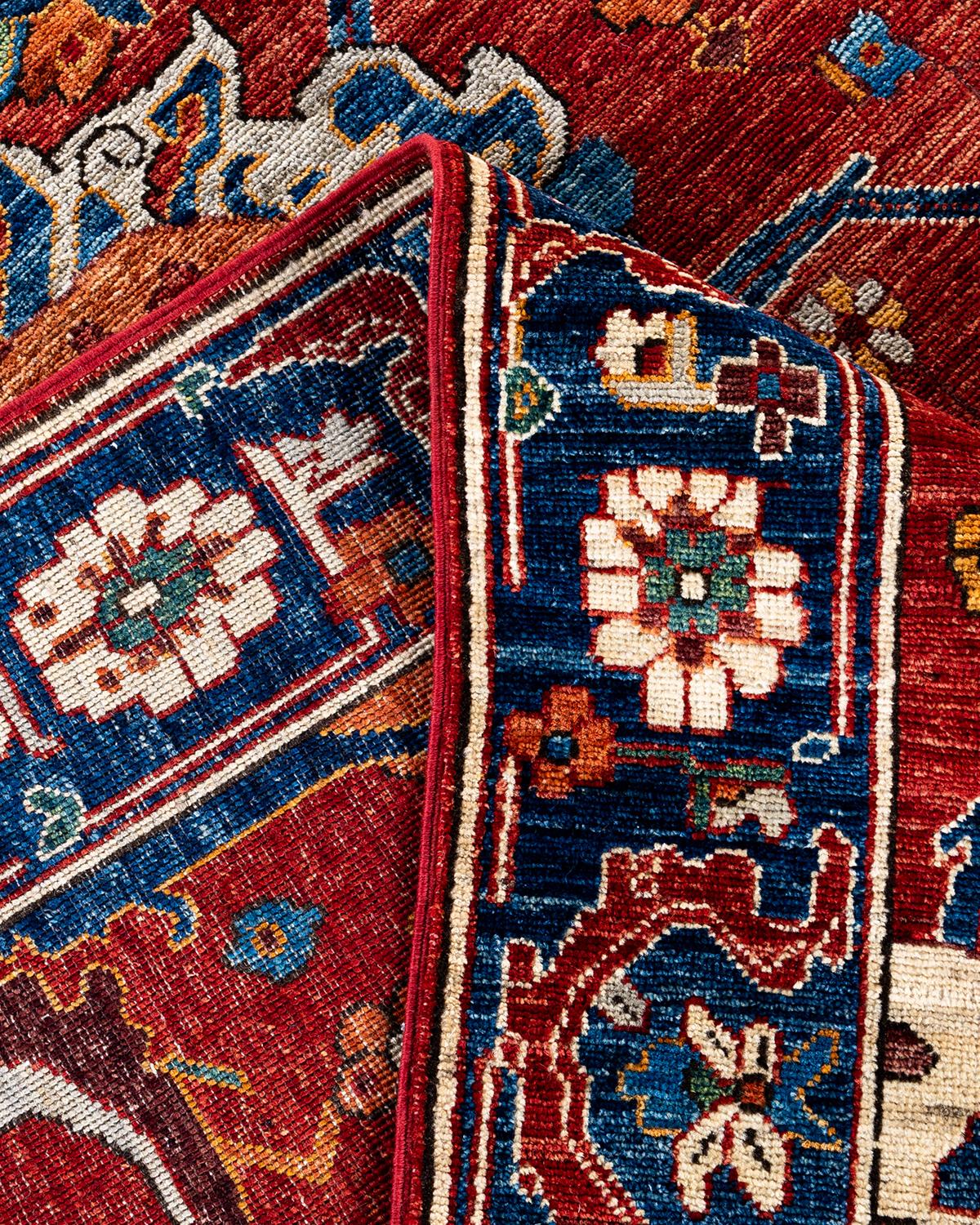 XXIe siècle et contemporain Traditional Serapi Tapis de zone en laine nouée à la main rouge 8' 2