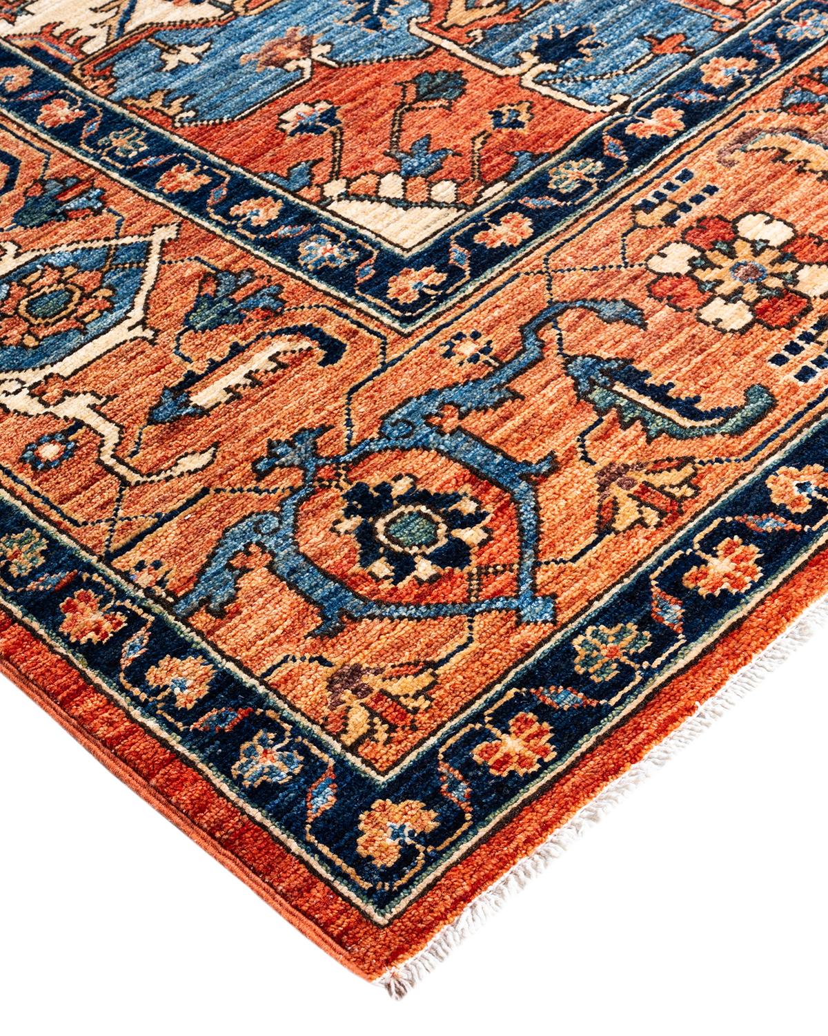 Persian rug-making at its finest inspired the rich colors, elaborate geometric motifs, and botanical detailing of the Serapi collection. With as many as 100 knots per inch, these handcrafted rugs are as durable as they are visually stunning, and