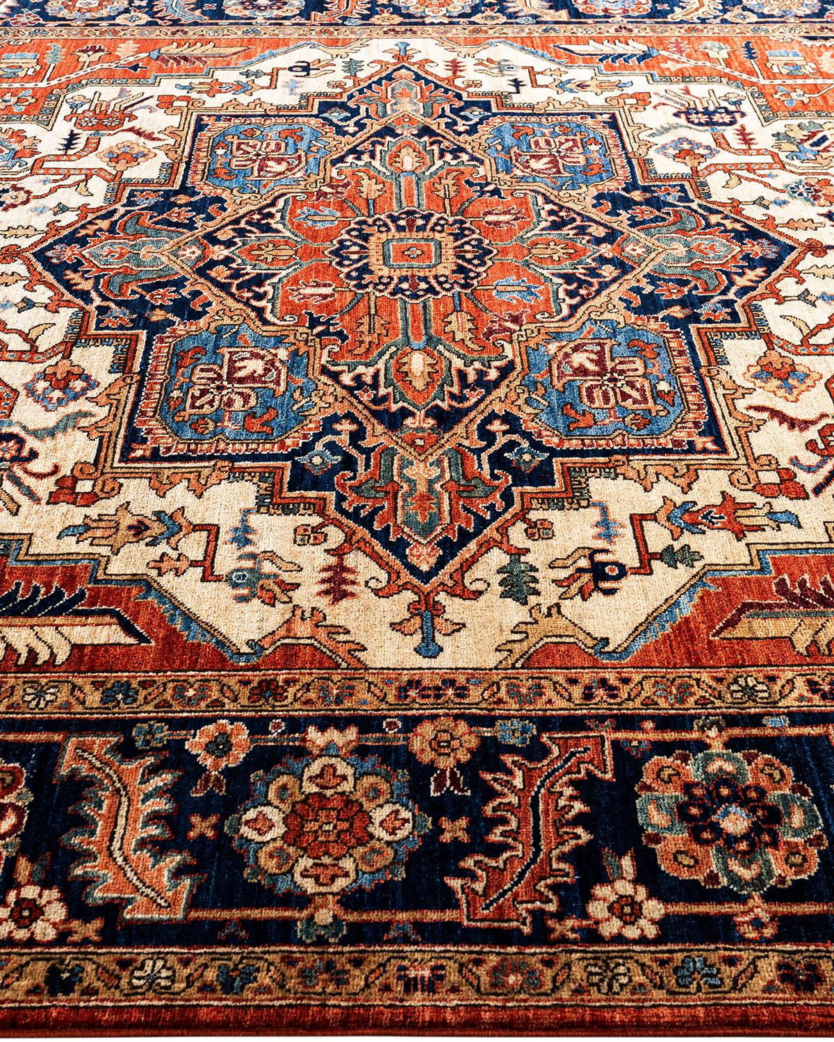 Tapis traditionnel Serapi noué à la main rouge de 8' 4