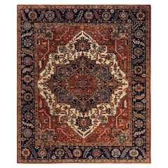 Tapis traditionnel Serapi noué à la main rouge de 8' 4" x 9' 9"