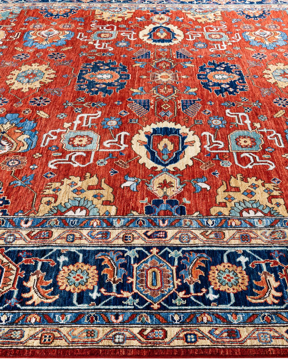 Noué à la main Tapis traditionnel Serapi noué à la main rouge de 9' 0