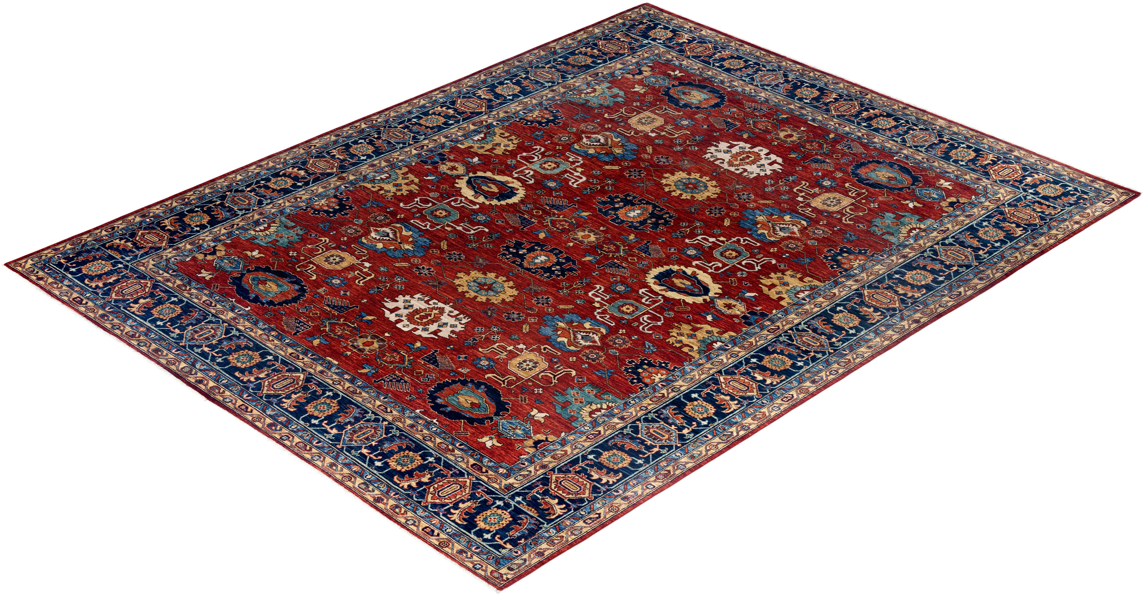 Tapis traditionnel Serapi noué à la main rouge de 9' 0