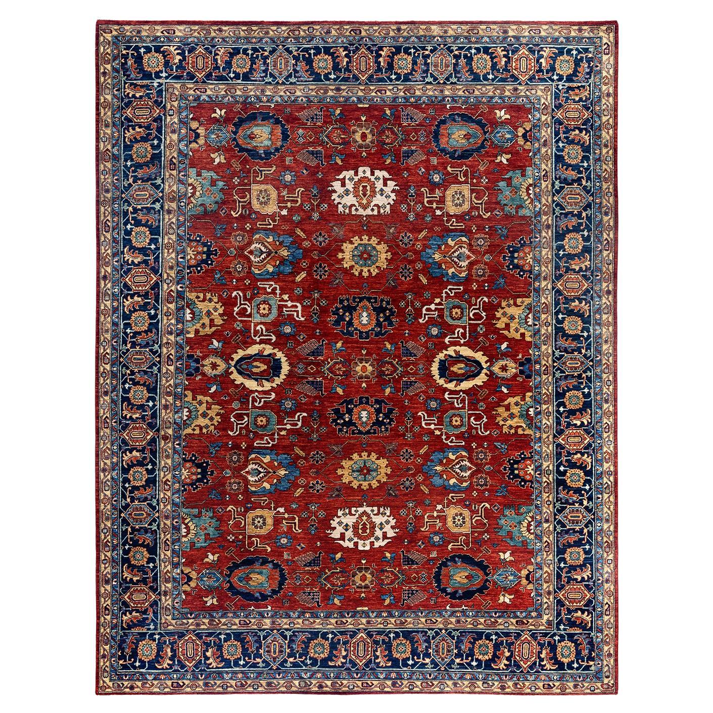 Tapis traditionnel Serapi noué à la main rouge de 9' 0" x 11' 9"
