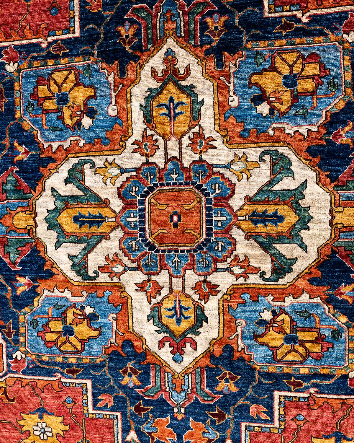 Traditioneller handgeknüpfter roter Serapi-Teppich aus Wolle 9' 1