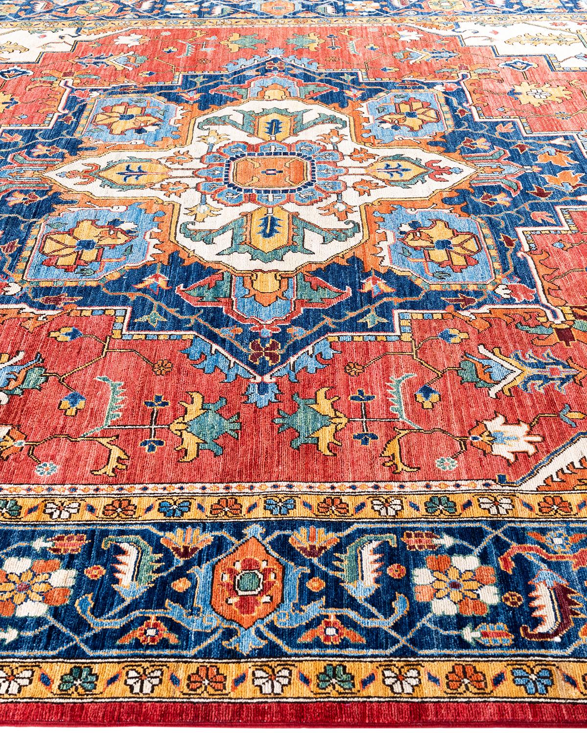 Traditioneller handgeknüpfter roter Serapi-Teppich aus Wolle 9' 1