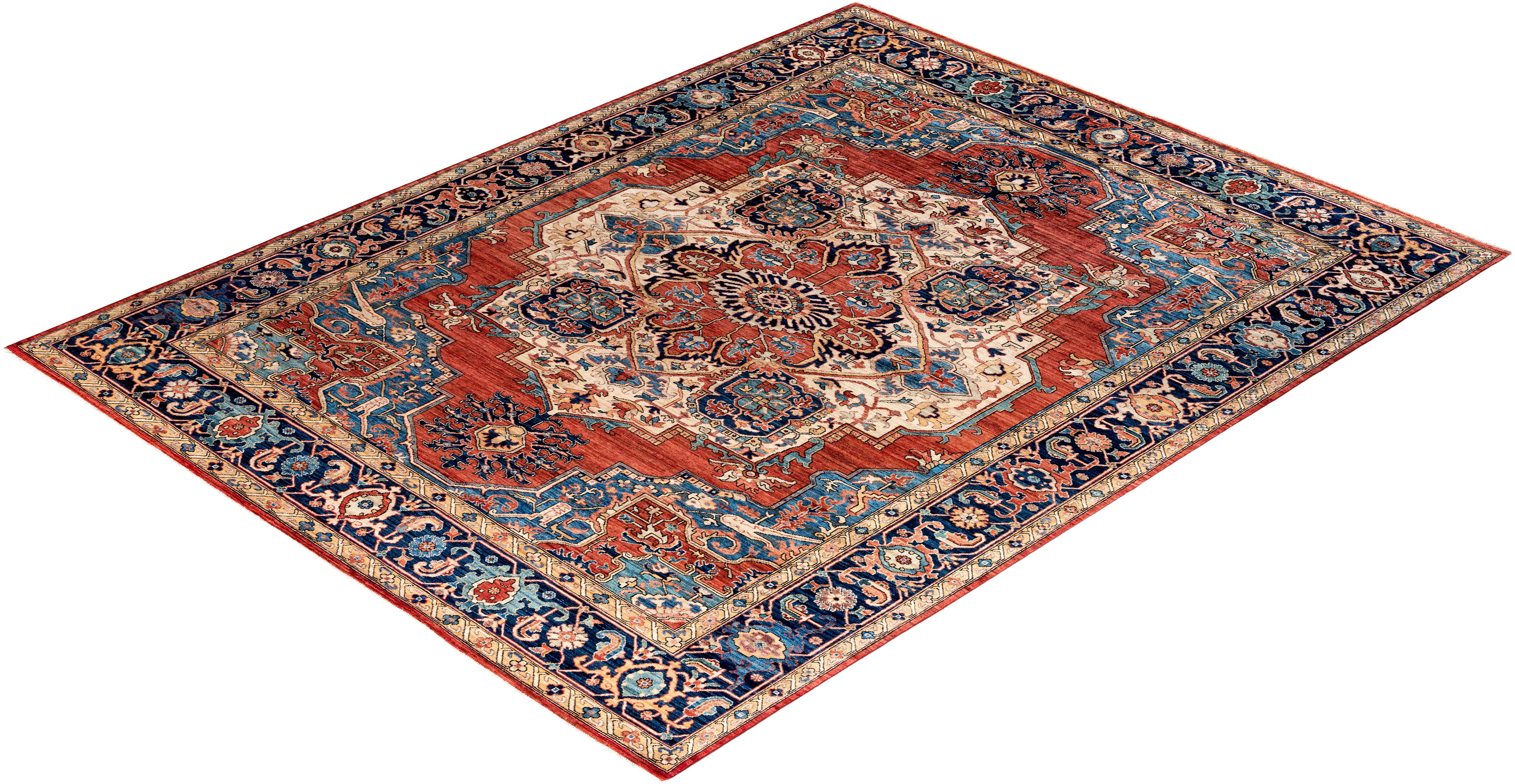 Tapis traditionnel Serapi noué à la main rouge de 9' 1