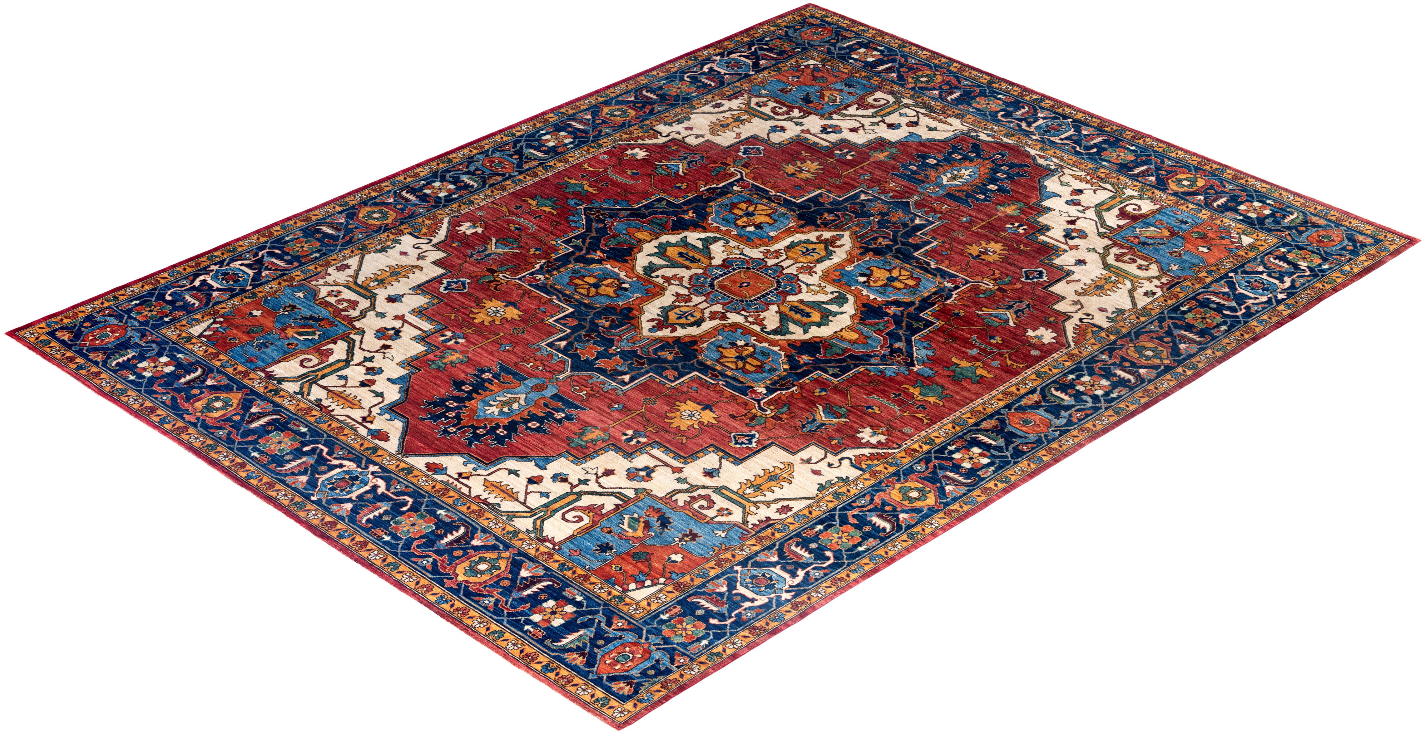 Traditioneller handgeknüpfter roter Serapi-Teppich aus Wolle 9' 1
