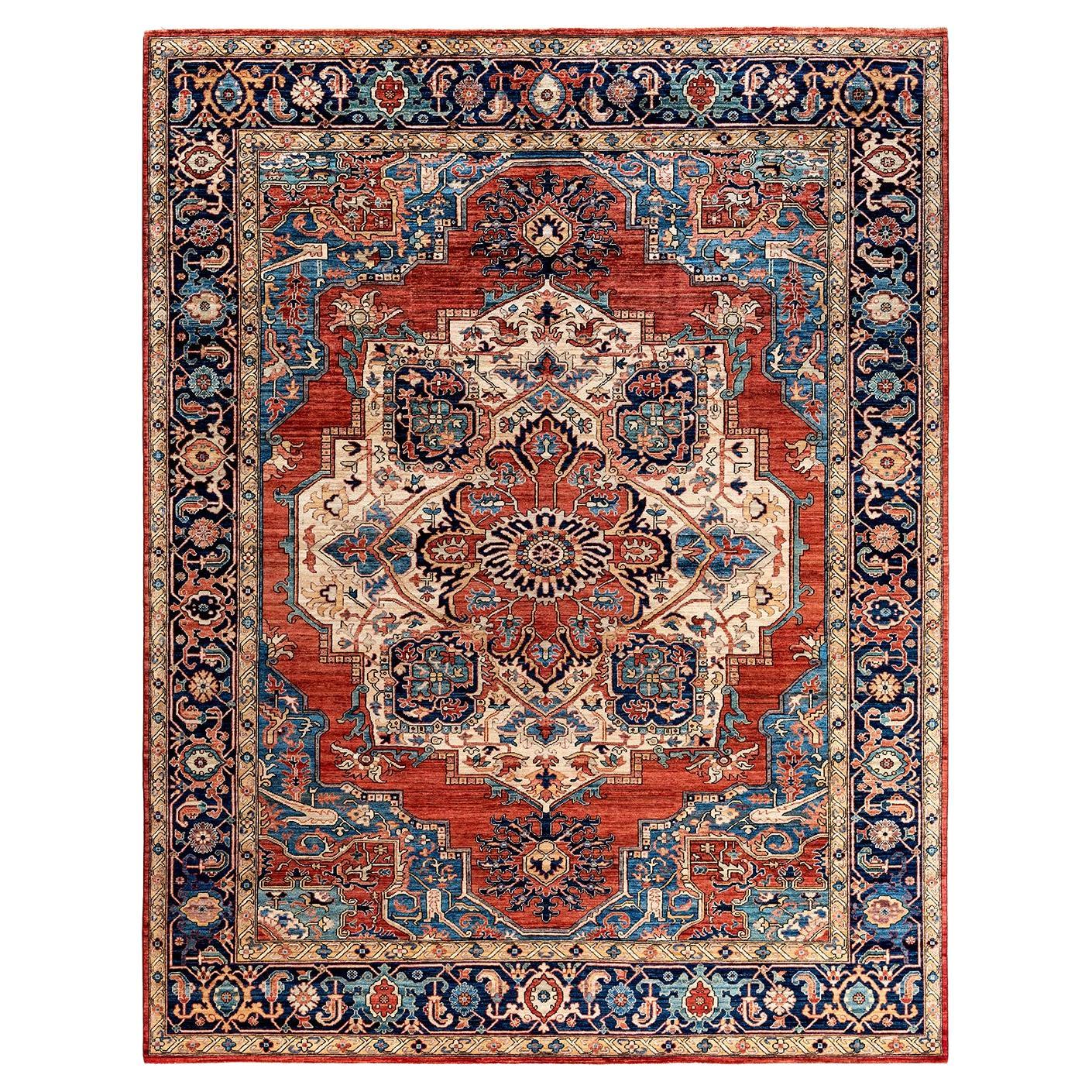 Traditional Serapi Hand Knotted Wool Red Area Rug 9' 1" x 11' 8"