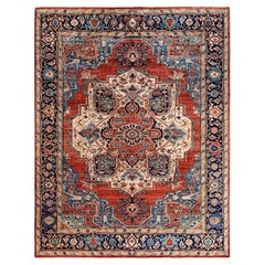 Alfombra tradicional Serapi de lana anudada a mano roja 9' 1" x 11' 8