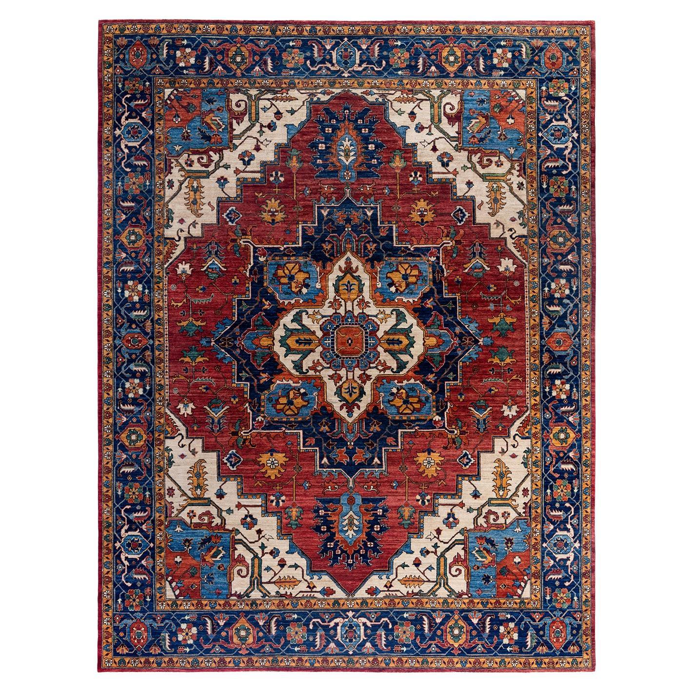 Tappeto tradizionale Serapi in lana rossa annodata a mano 9' 1" x 11' 8"