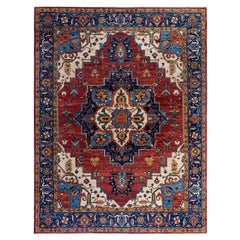 Tapis traditionnel Serapi noué à la main rouge de 9' 1" x 11' 8"