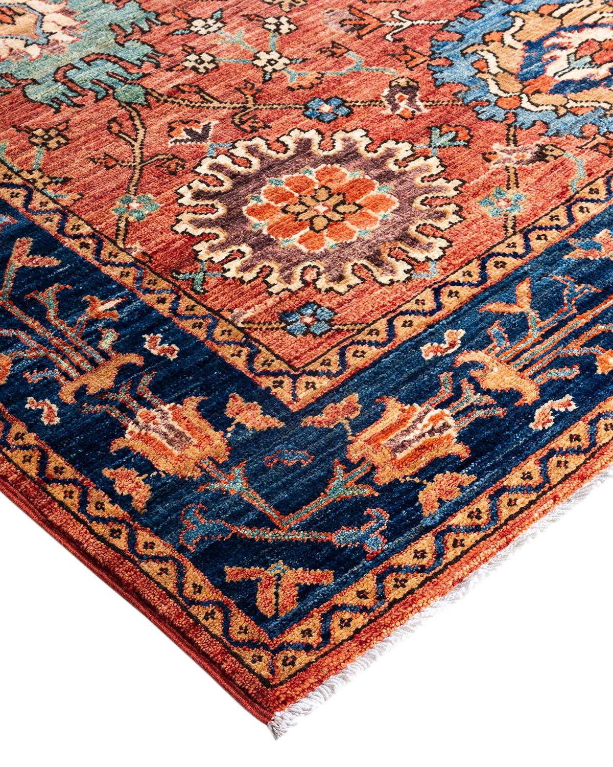 Persian rug-making at its finest inspired the rich colors, elaborate geometric motifs, and botanical detailing of the Serapi collection. With as many as 100 knots per inch, these handcrafted rugs are as durable as they are visually stunning, and