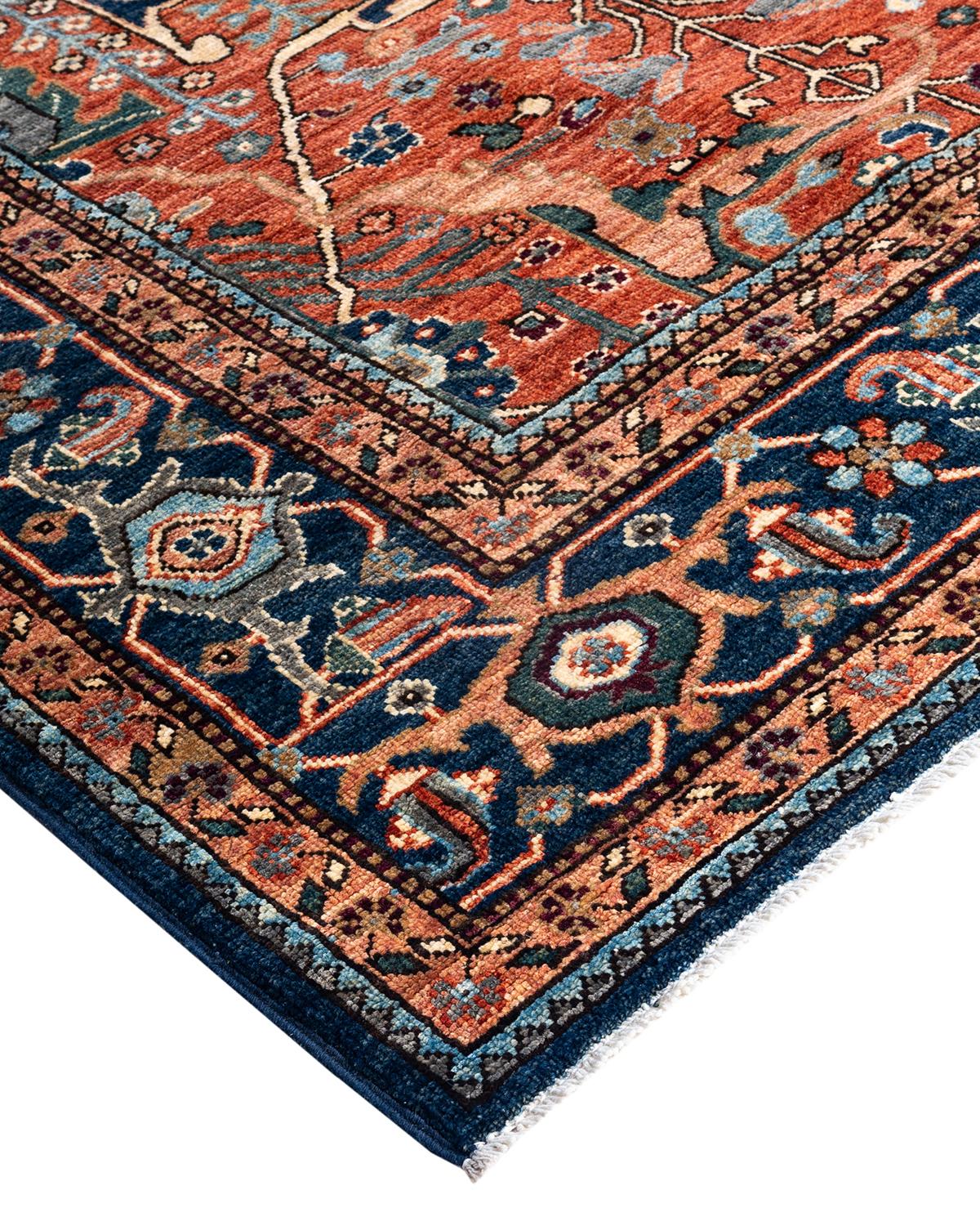 Persian rug-making at its finest inspired the rich colors, elaborate geometric motifs, and botanical detailing of the Serapi collection. With as many as 100 knots per inch, these handcrafted rugs are as durable as they are visually stunning, and