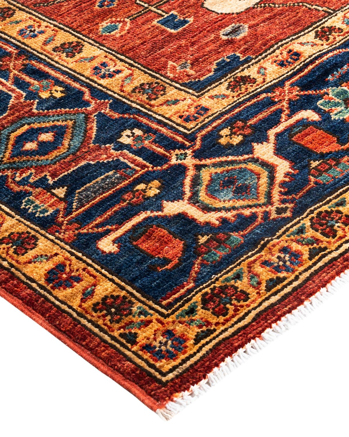 Persian rug-making at its finest inspired the rich colors, elaborate geometric motifs, and botanical detailing of the Serapi collection. With as many as 100 knots per inch, these handcrafted rugs are as durable as they are visually stunning, and