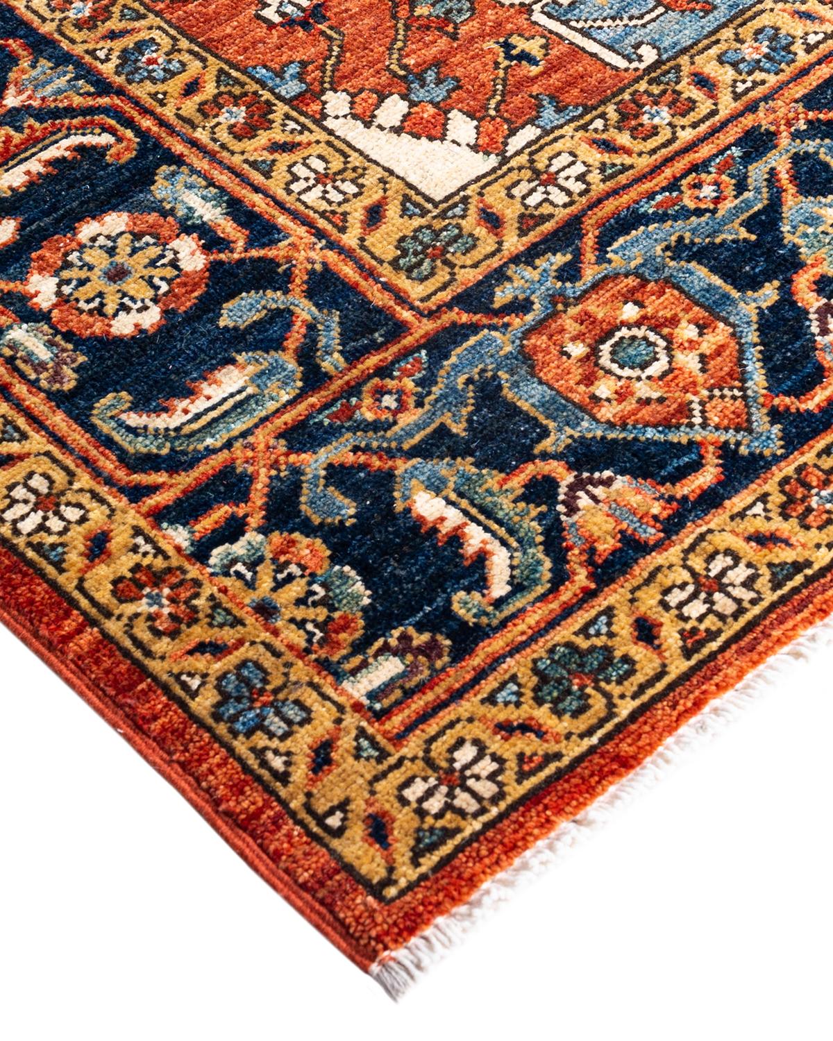 Persian rug-making at its finest inspired the rich colors, elaborate geometric motifs, and botanical detailing of the Serapi collection. With as many as 100 knots per inch, these handcrafted rugs are as durable as they are visually stunning, and