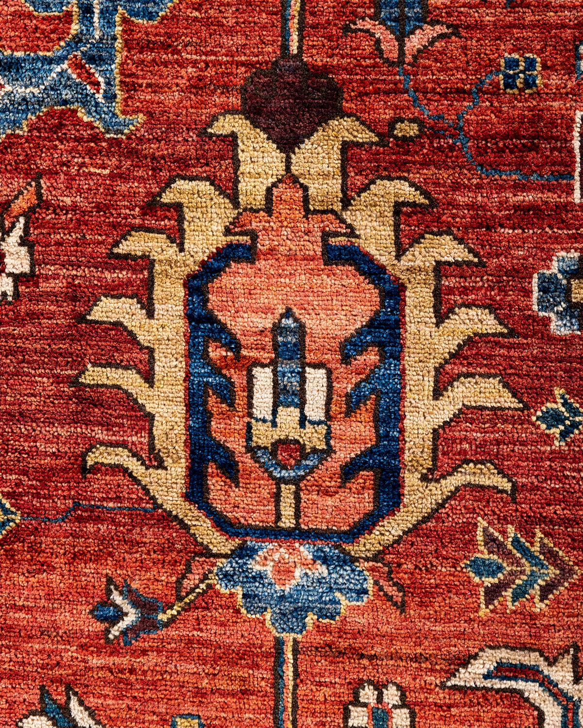  Traditioneller handgeknüpfter roter Serapi-Teppich aus Wolle (Pakistanisch) im Angebot