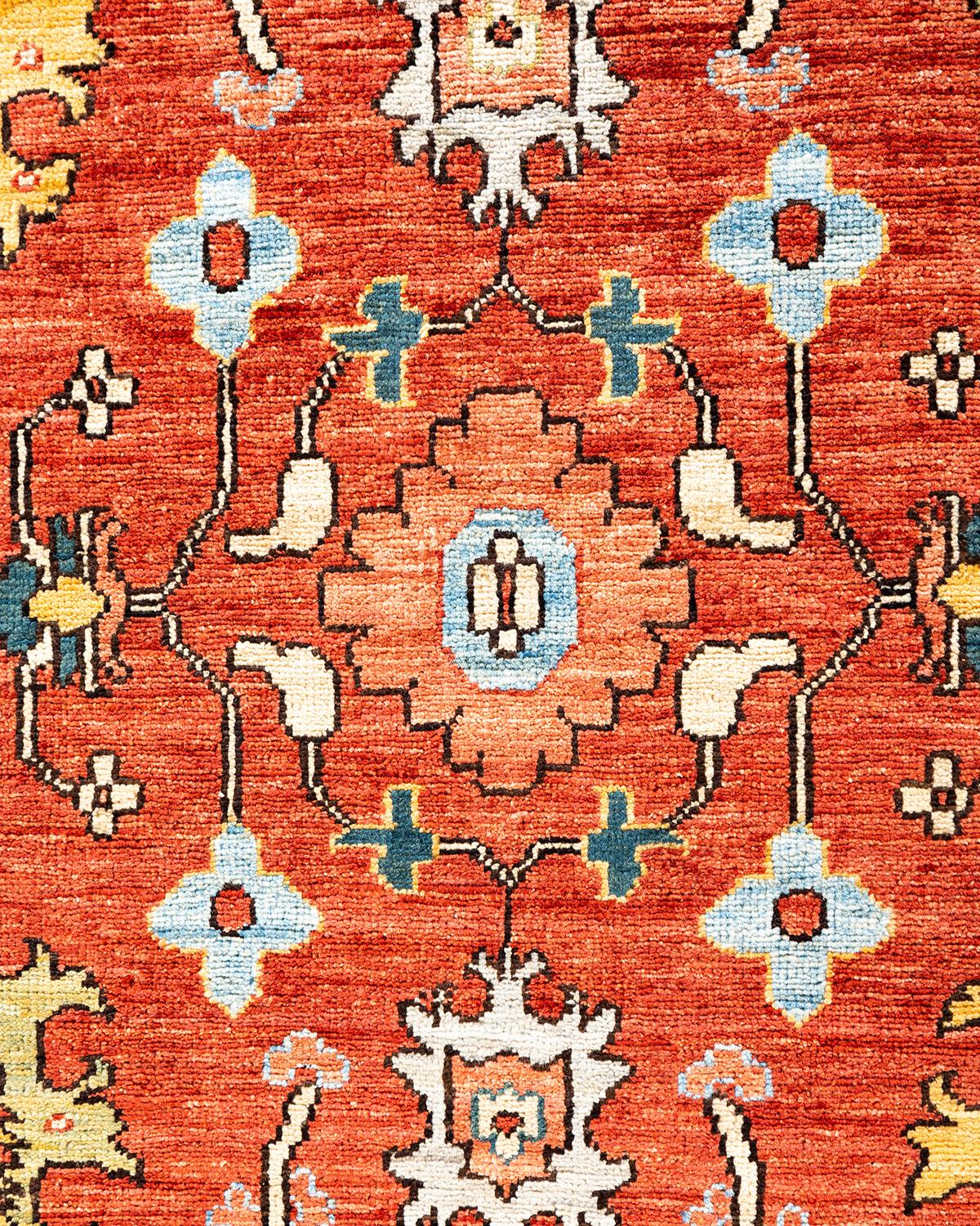 Pakistani  Traditional Serapi Hand Knotted Wool Red Area Rug For Sale