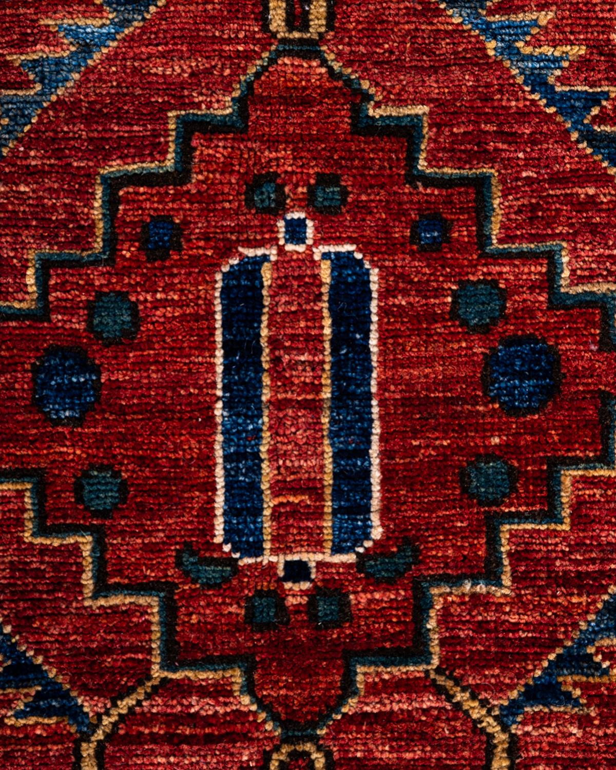Pakistani  Traditional Serapi Hand Knotted Wool Red Area Rug For Sale