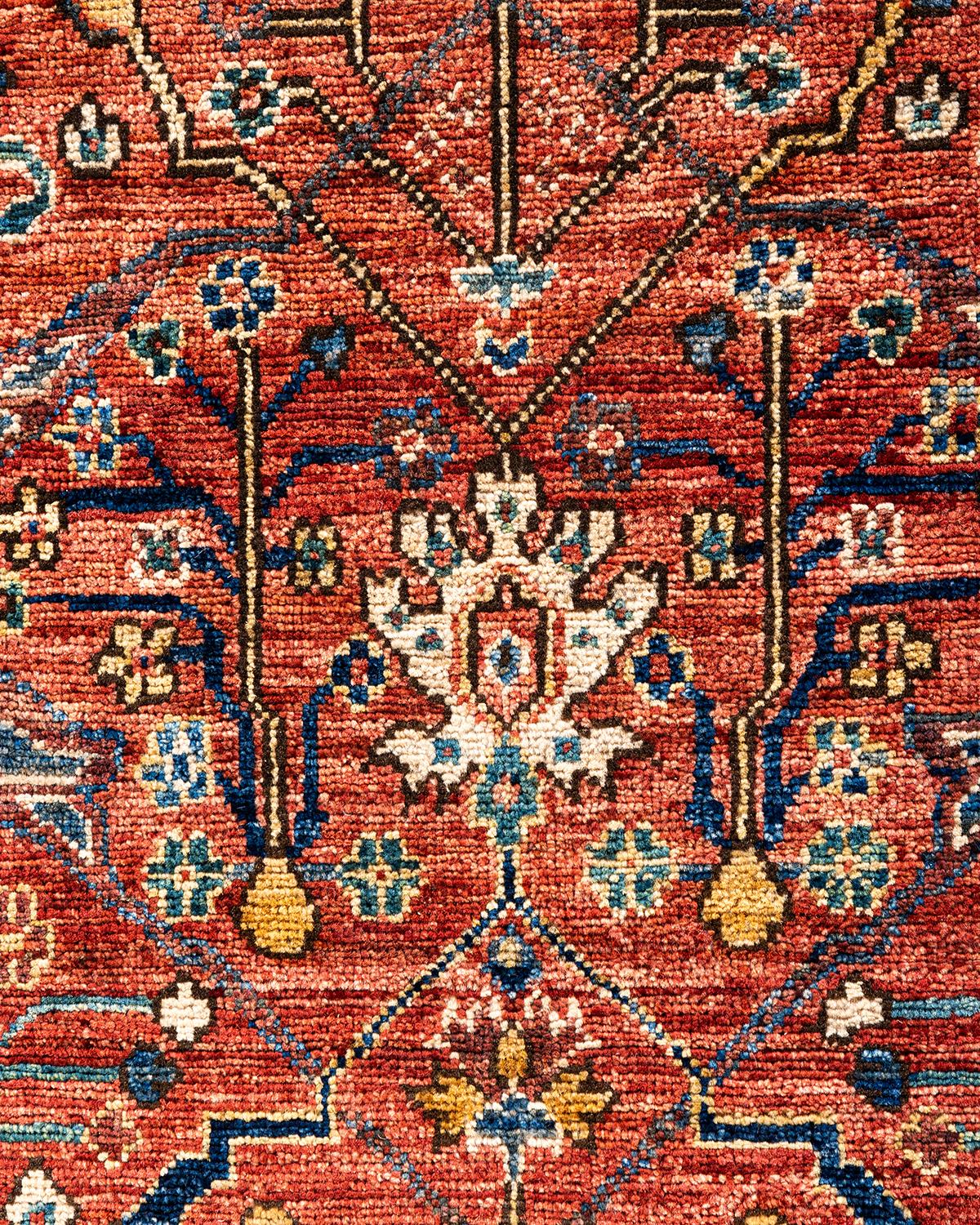 Pakistani Traditional Serapi Hand Knotted Wool Red Area Rug  For Sale