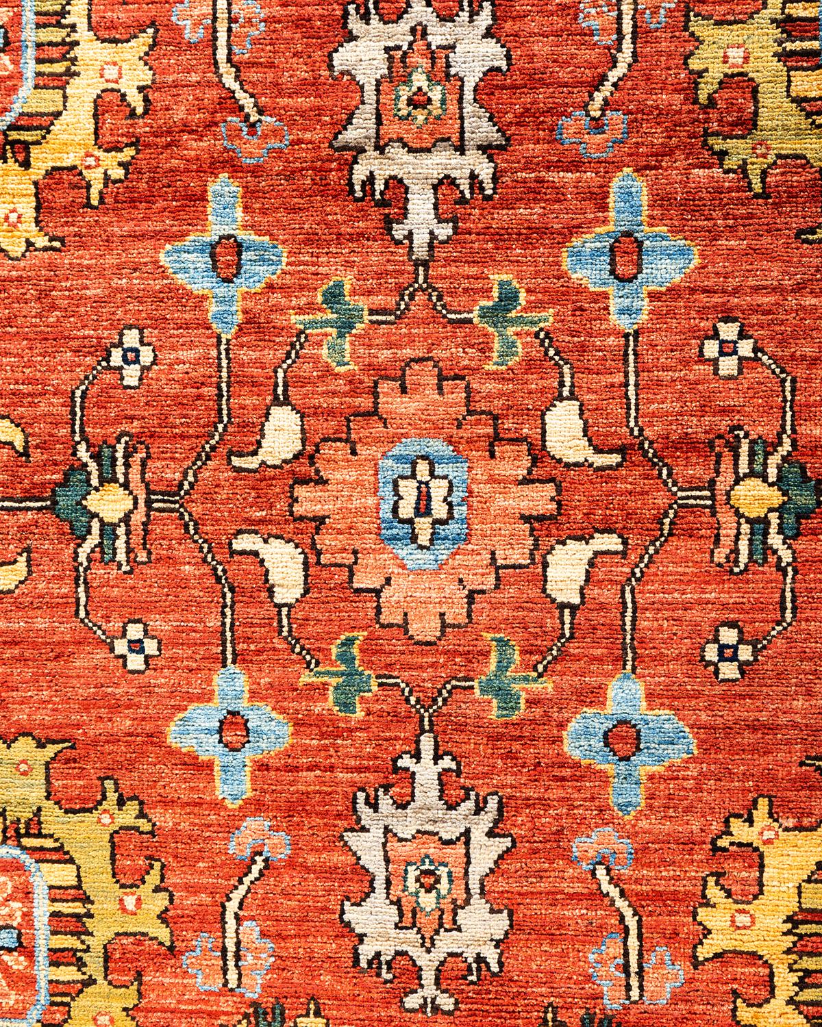 Pakistani Traditional Serapi Hand Knotted Wool Red Area Rug For Sale