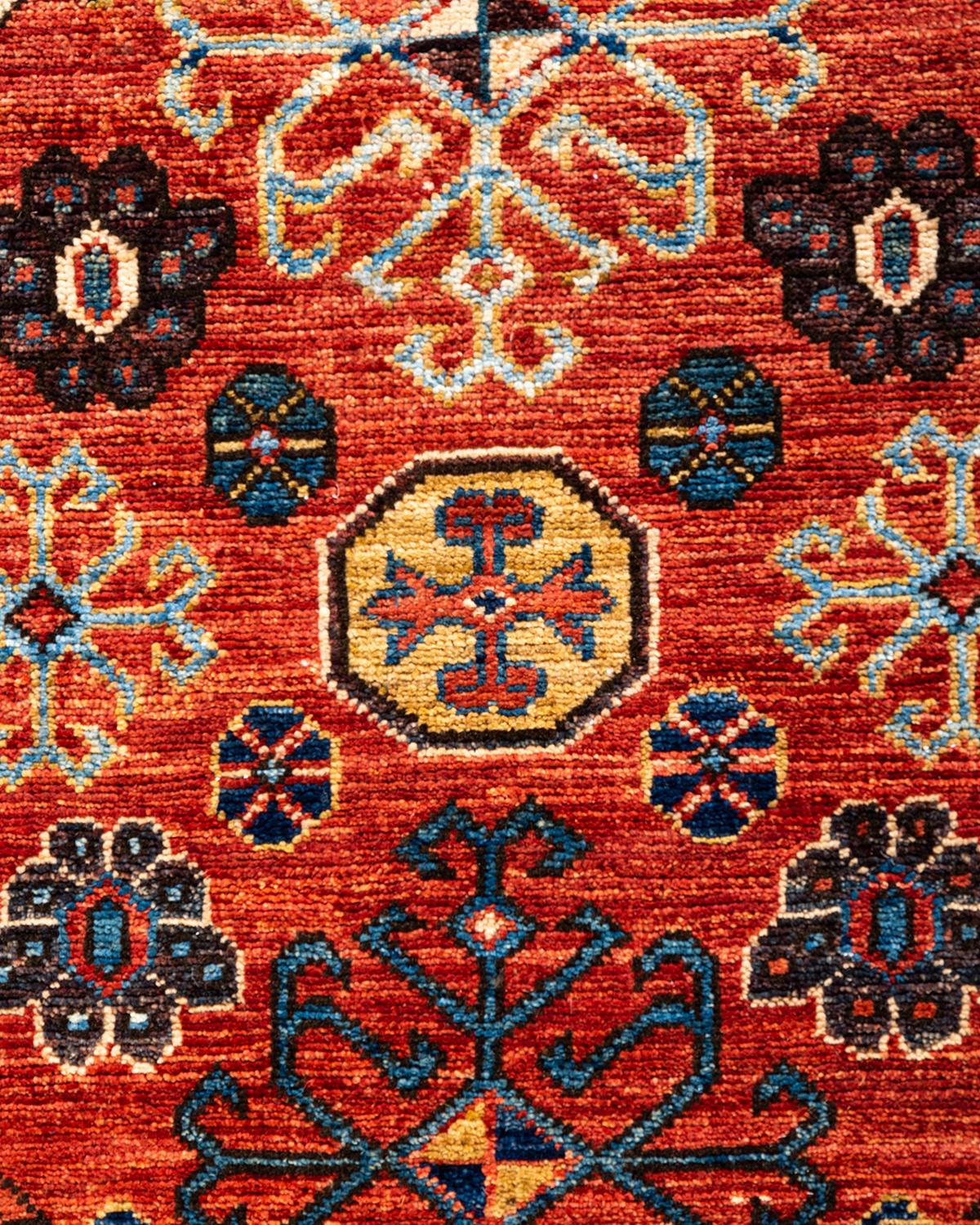 Pakistanais  Tapis traditionnel Serapi rouge noué à la main en vente