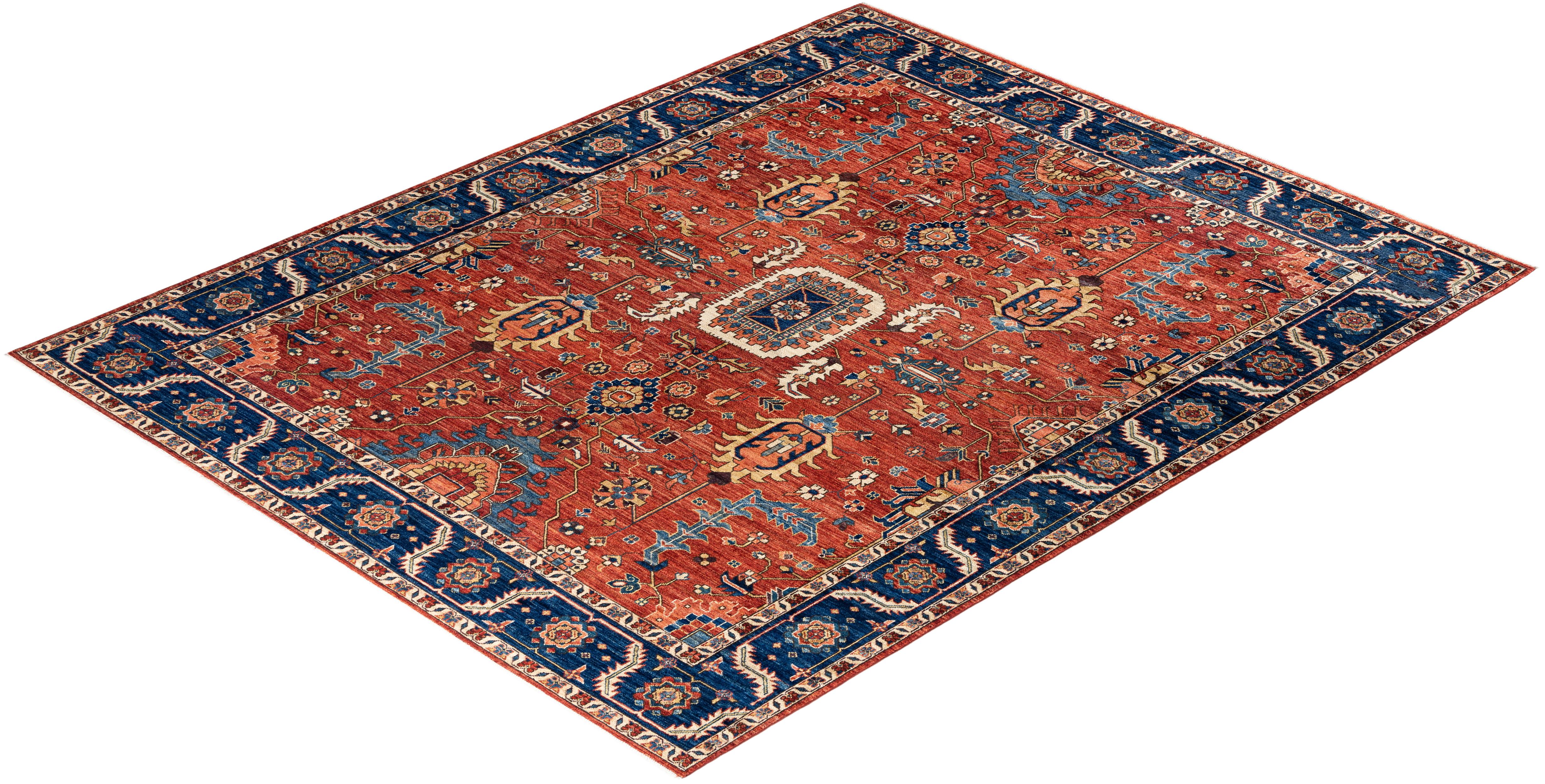  Traditioneller handgeknüpfter roter Serapi-Teppich aus Wolle im Angebot 3
